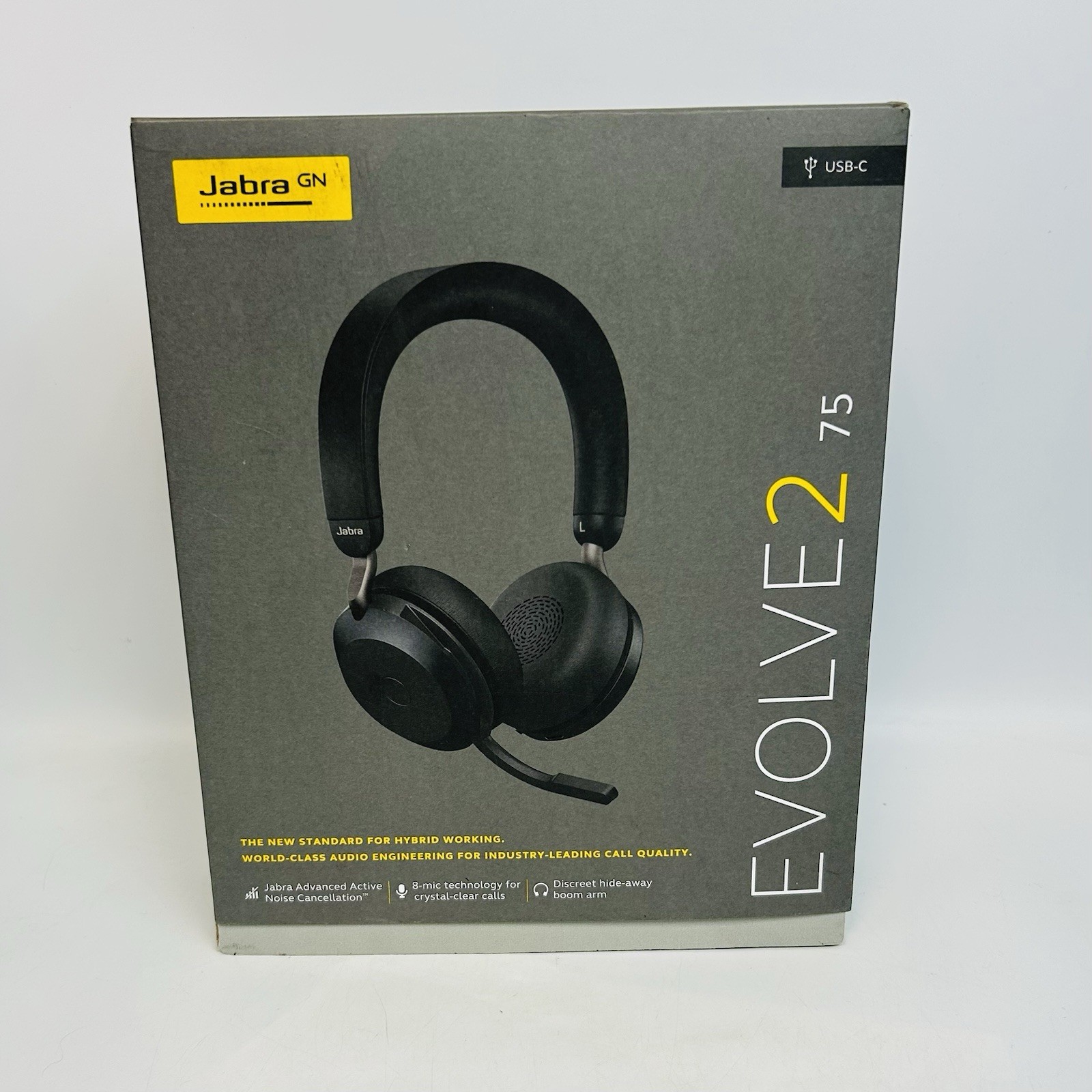 Jabra Evolve2 75 PC Wireless Headset w/ 8-Microphone - Black - *NEW DAMAGED BOX*