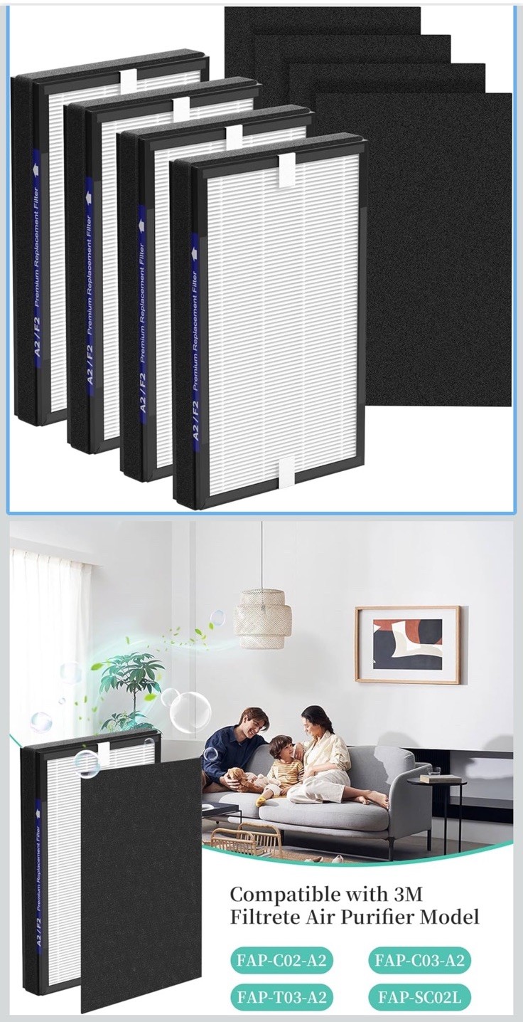 LINNIW 4 Pack F2 A2 Replacement Filter Compatible with 3M Filtrete Room Air P...