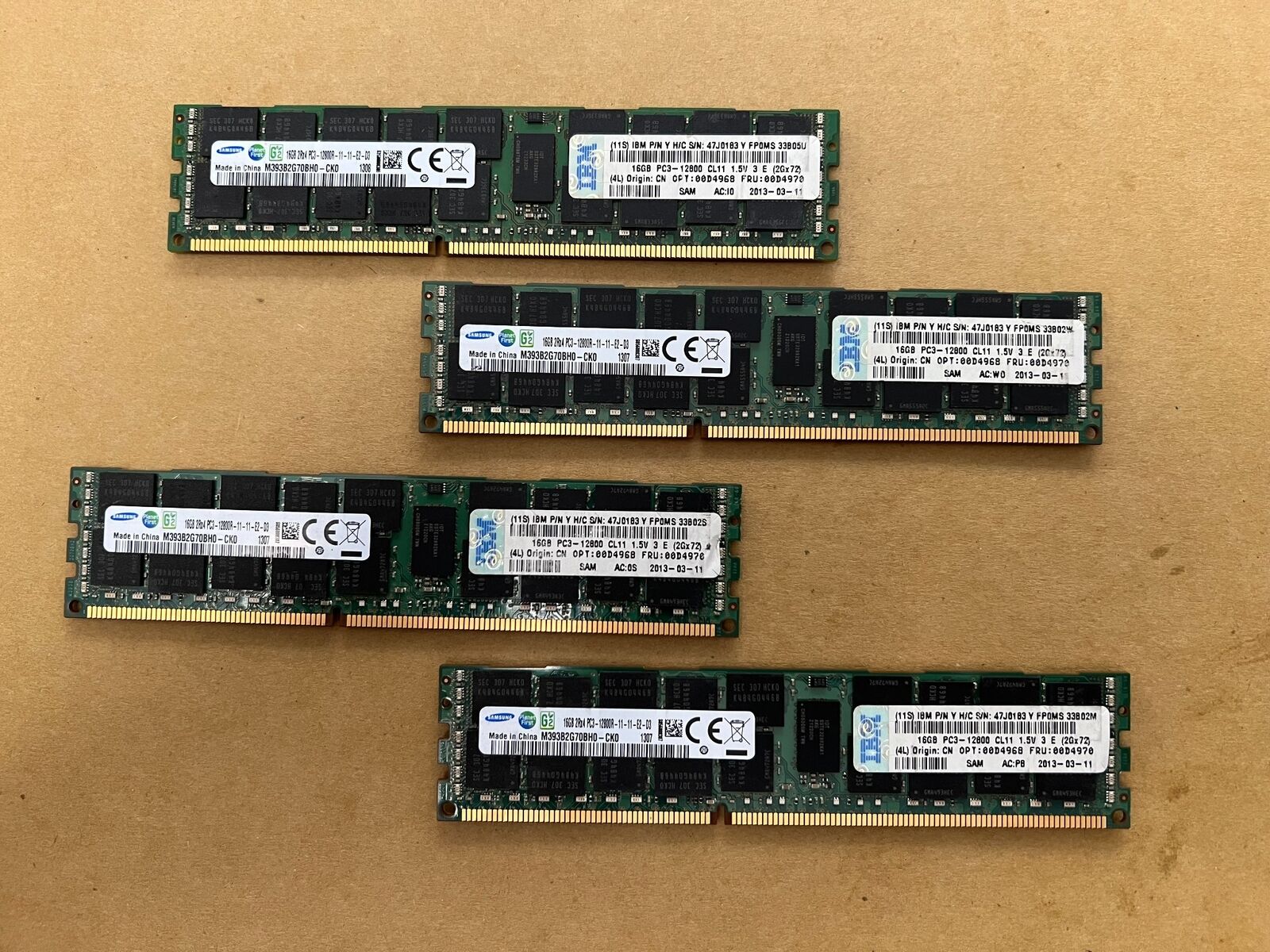 LOT OF 4 M393B2G70BH0-CK0 SAMSUNG 16GB 2RX4 PC3-12800R DDR3-1600MHZ ECC J1-4(25)
