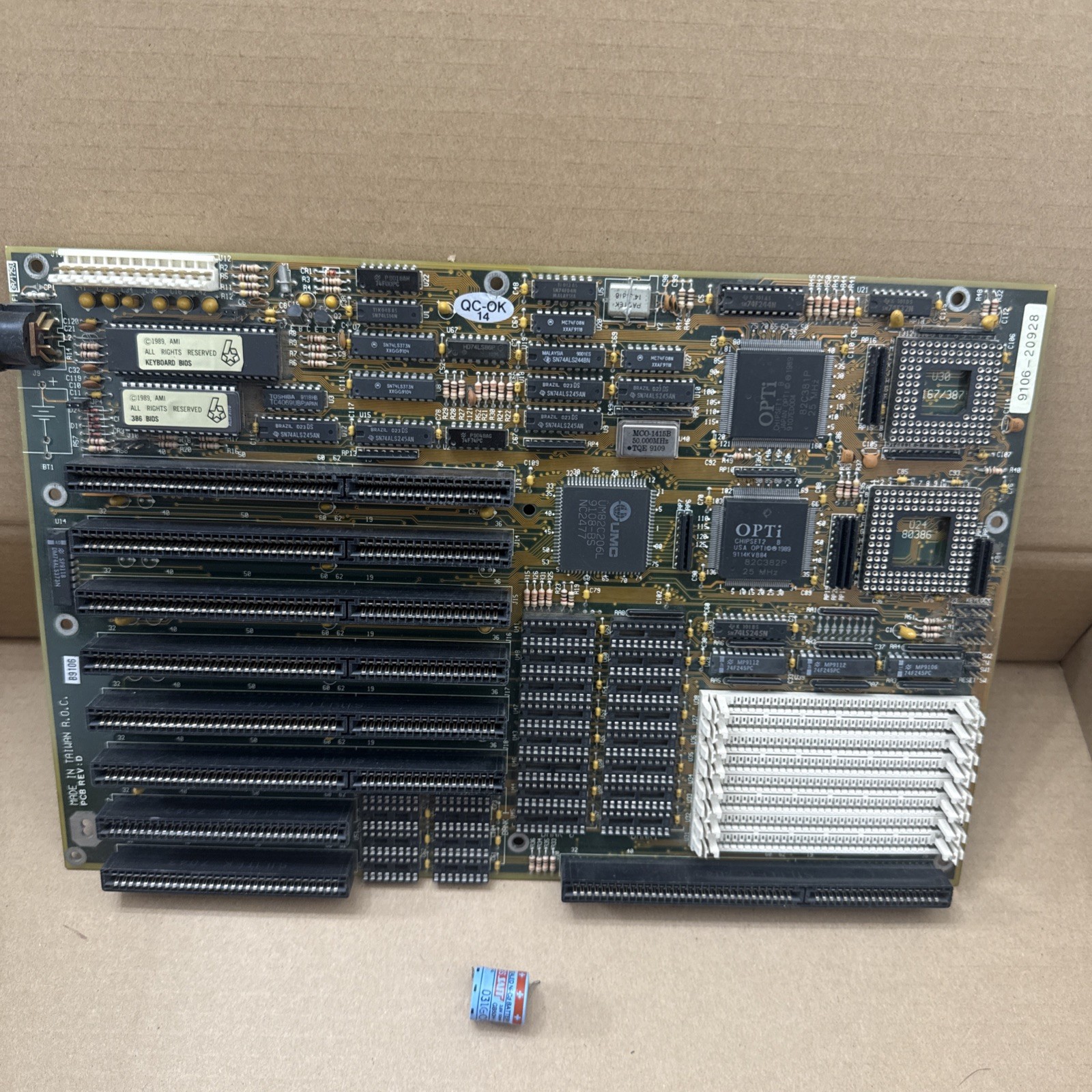 Vintage 386DX Motherboard AMD Am386 DX-25 OPTi Chipset ISA Retro PC Tested