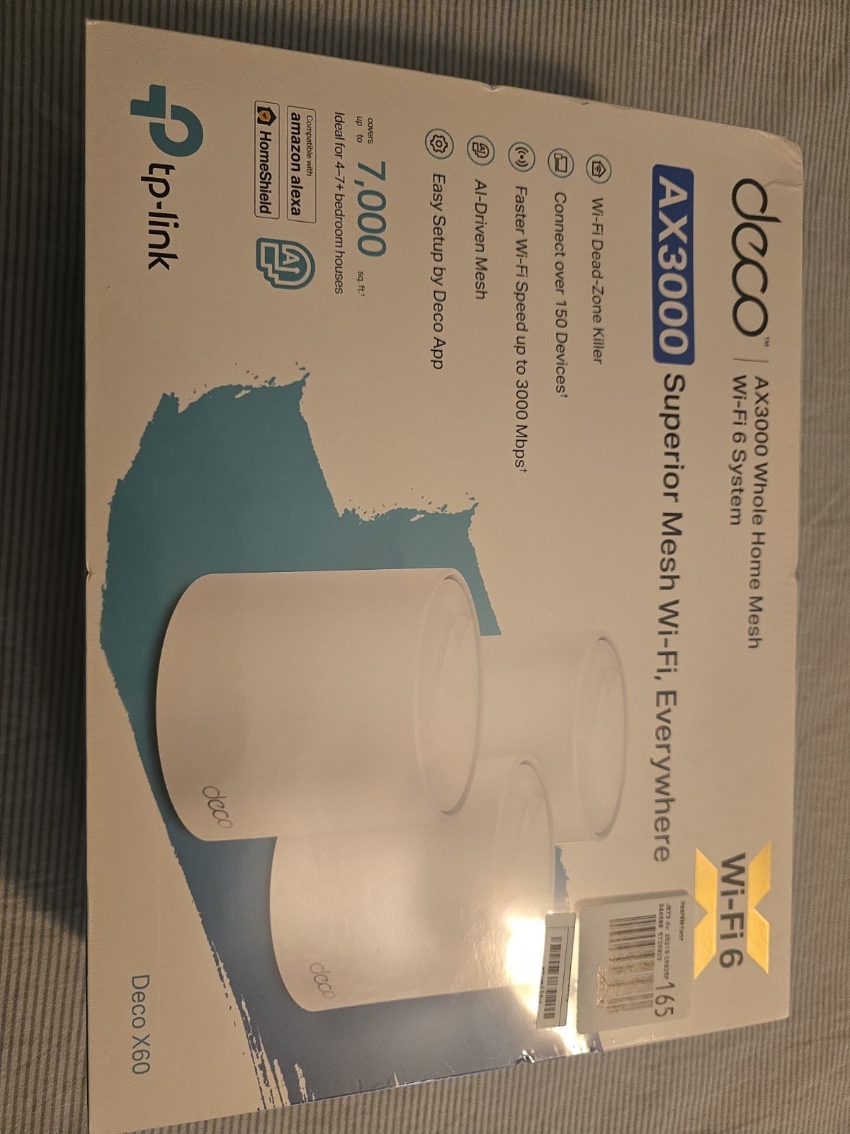 New TP-LINK Deco X60 AX3000 Whole Home Mesh Wi-Fi System - 3 Pack 7000 sqft