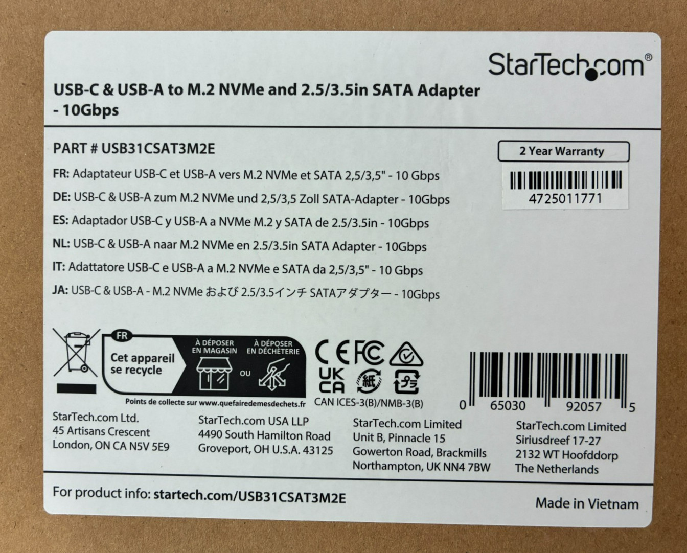 StarTech - USB31CSAT3M2E - USB-C/USB-A to M.2 NVMe and 2.5in/3.5in SATA Adapter