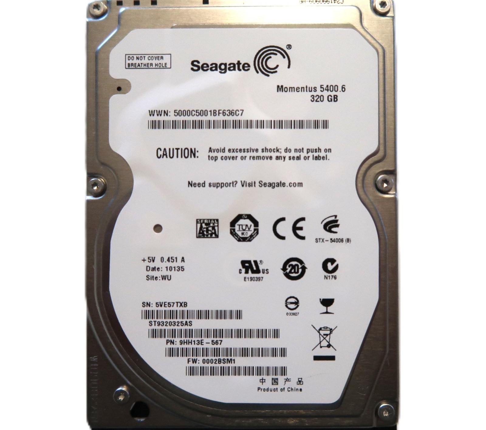 Seagate ST9320325AS 9HH13E-567 0002BSM1 (5VE5) WU China 2.5" 320gb Sata SEP/2009
