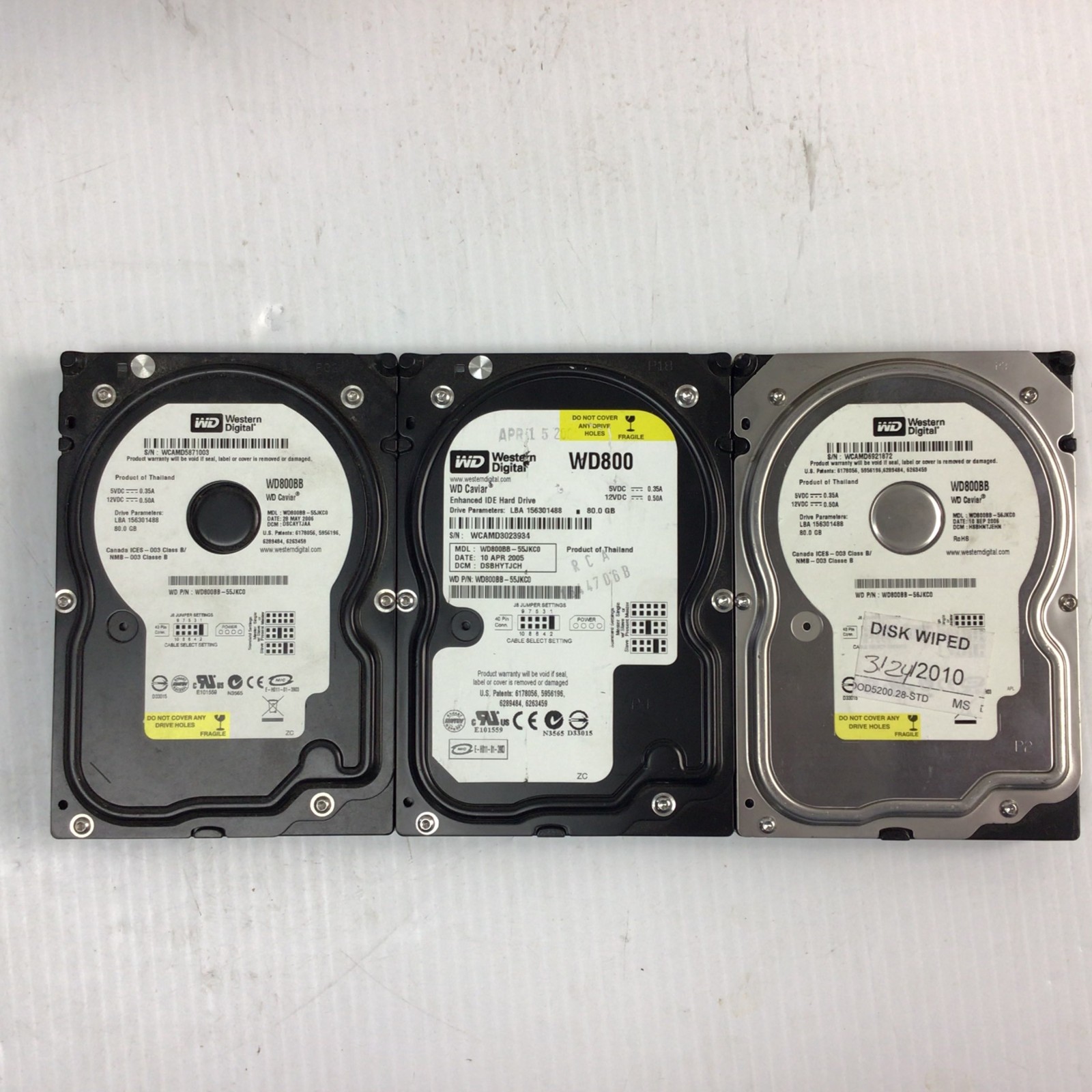 Western Digital Caviar 80GB Internal 3.5" WD800BB-56JKC0 HDD *LOT OF 3*