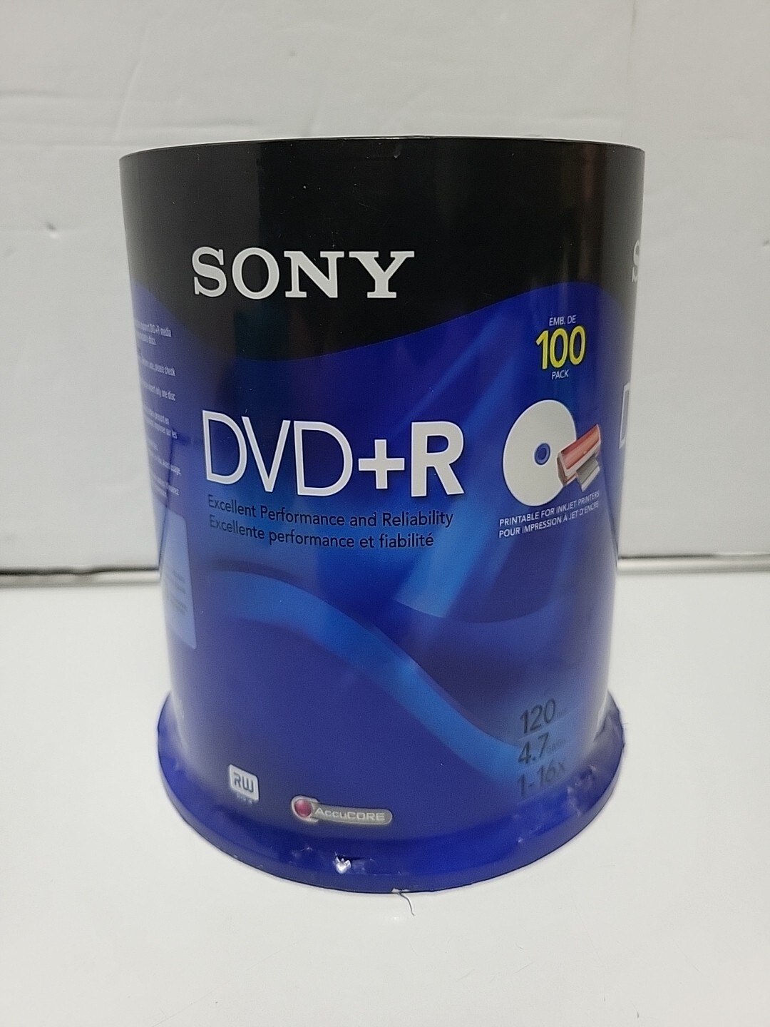 NEW 100PK Sony DVD+R 4.7GB 120min 1-16X Recordable Blank Video Discs