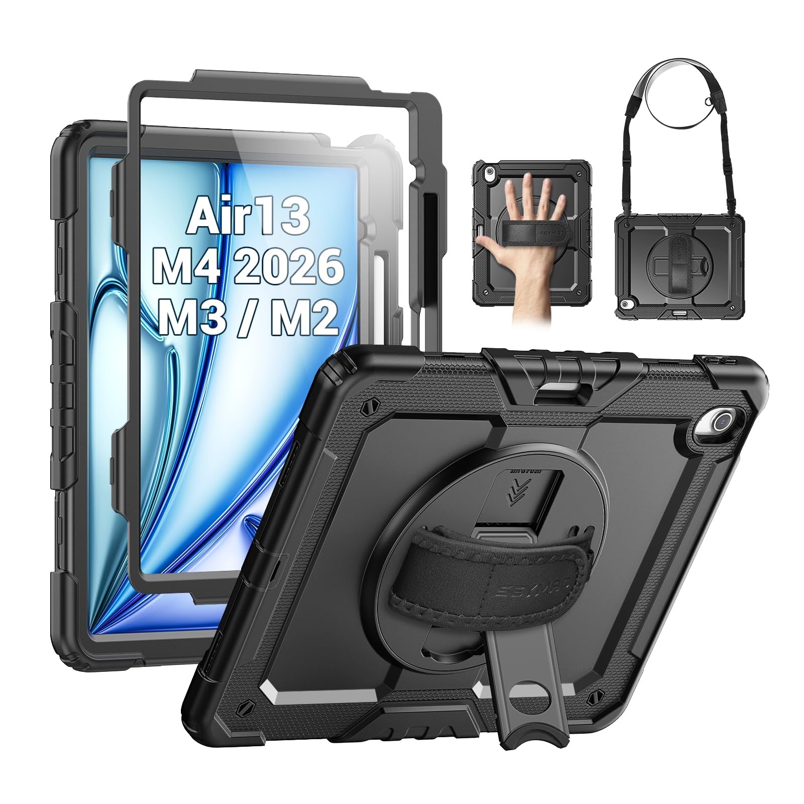 SEYMAC Case for iPad Air 13 Inch M4/M3/M2 (2026/2025/2024), Black
