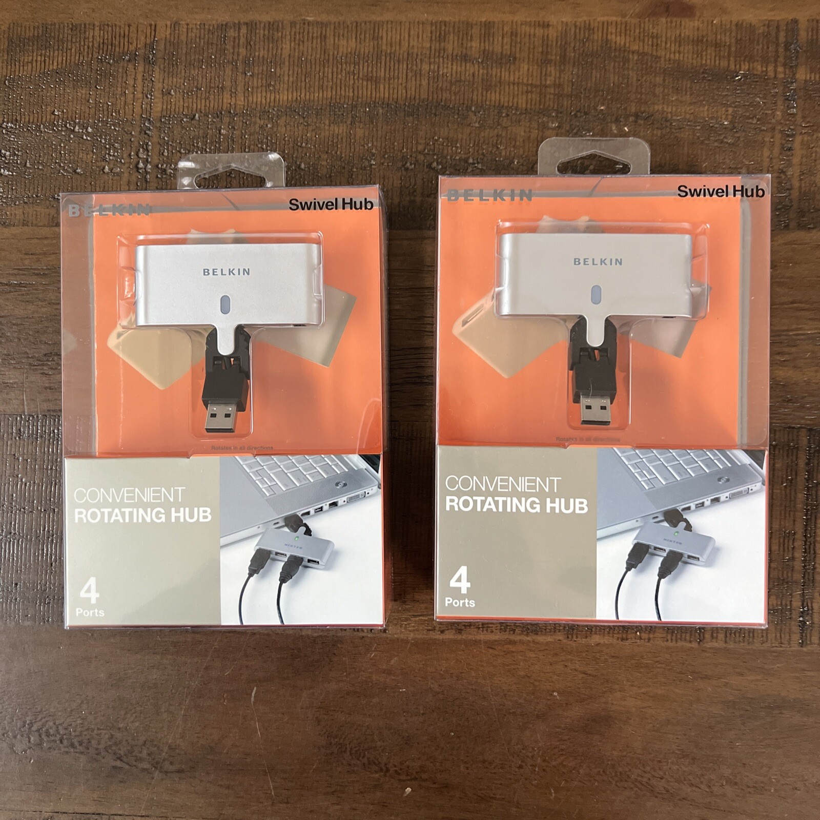 2 Pack Belkin Convenient Rotating Hub High Speed Swivel 4 Ports-USB-Mac Windows