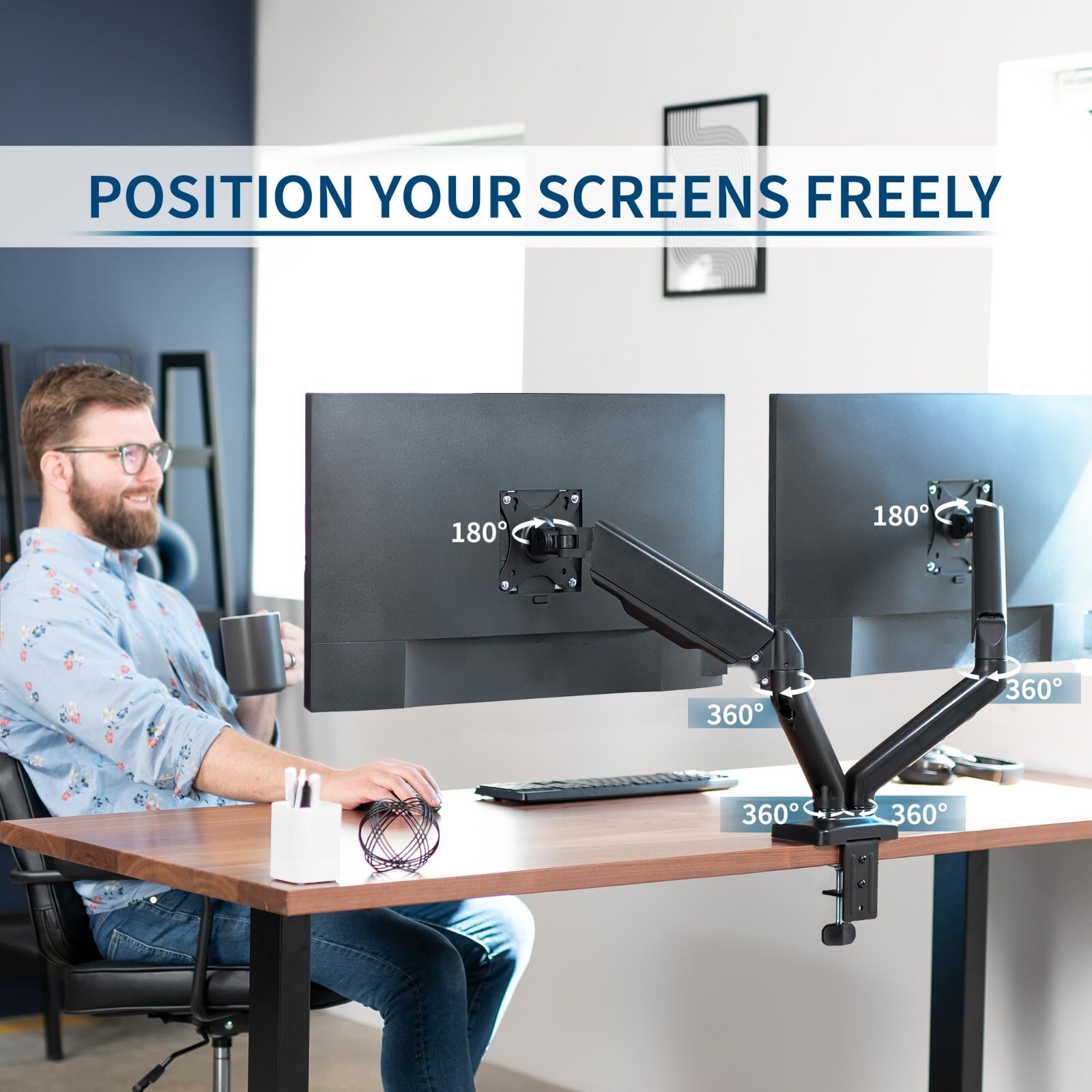 VIVO Pneumatic Dual Monitor Desk Mount Up To 32" Screens 19.8lbs Per Arm Stand