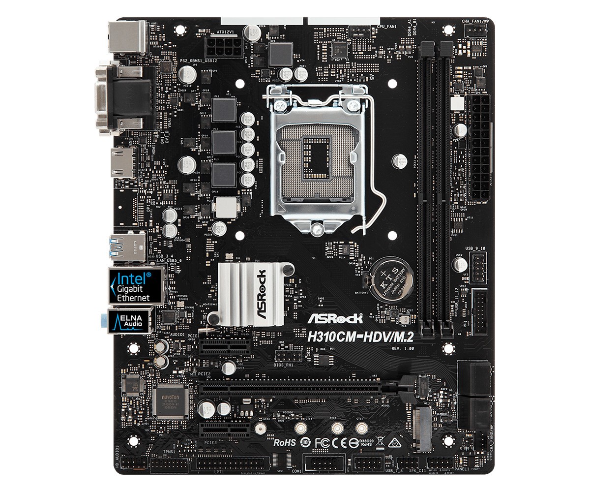 ASRock H310CM-HDV/M.2 Motherboard Intel H310 LGA 1151 DDR4 mATX Core DVI-D M.2