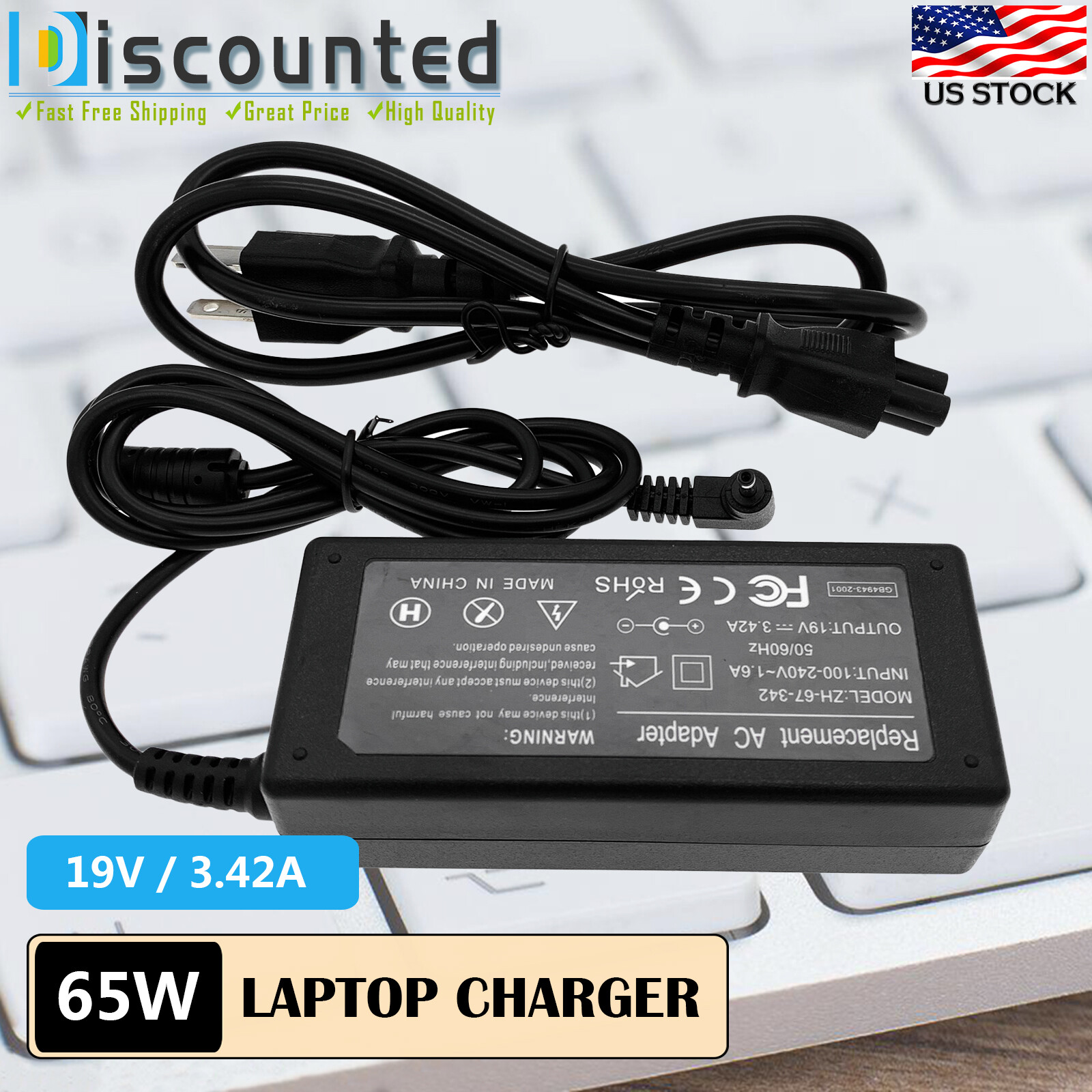 AC Adapter Charger For EVOO EVC156-1BK EVC156-1BL EVC156-2 Ultra Thin 15.6"