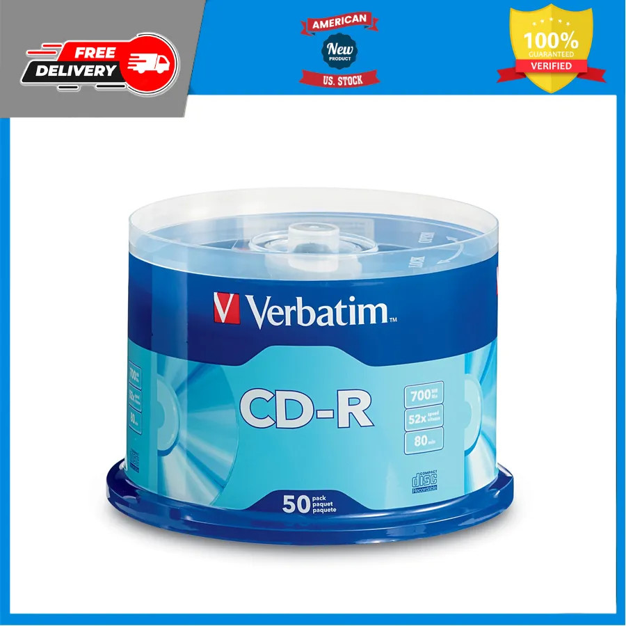 Verbatim CD-R 700MB 80 Min 52x Recordable Data Music Discs 50 Pack Spindle Si...