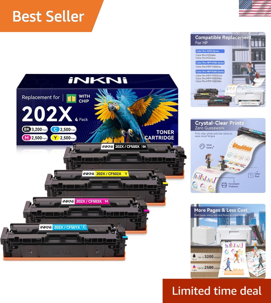 202X Color Toner Cartridges Set - Black, Cyan, Yellow, Magenta, 3200 Pages
