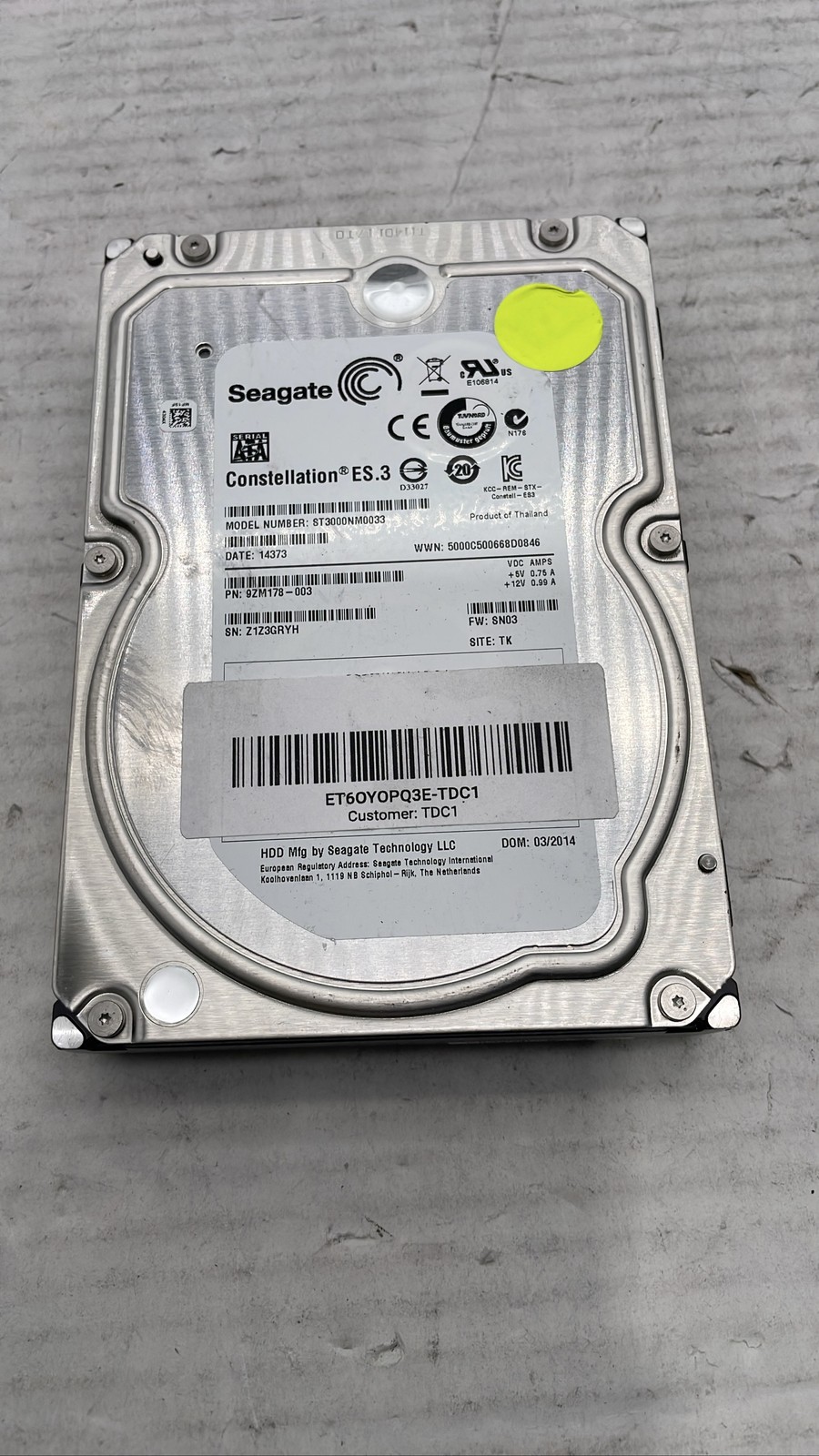 Seagate Constellation ES.3 3TB ST3000NM0033 7200RPM SATA 3.5" HDD Hard Drive