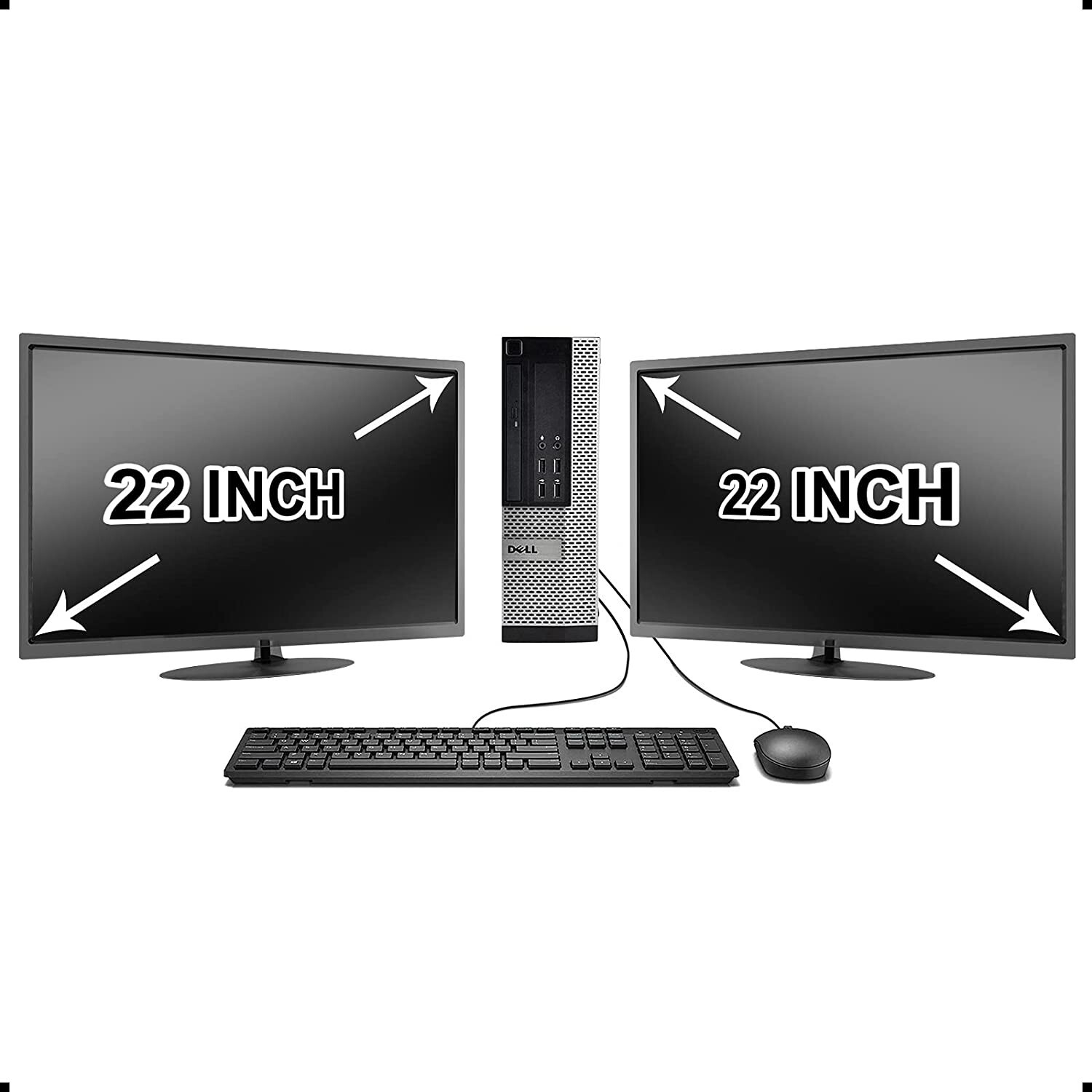 Dell Computer Dual Core 8GB 2X 22" Screens Windows 7 Pro Desktop PC WiFi