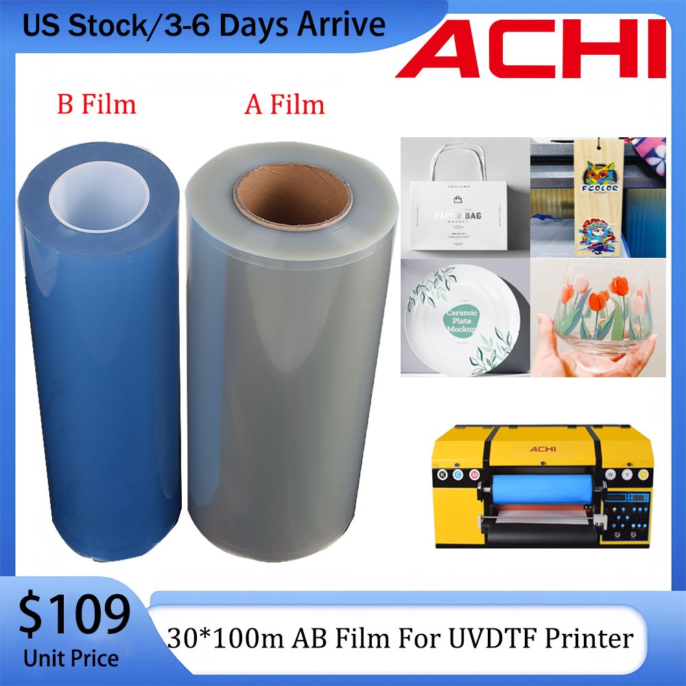 ACHI 30cm*100m 2 Rolls  A/B Film Transfer Sticker For A3 UV DTF Printer US Stock