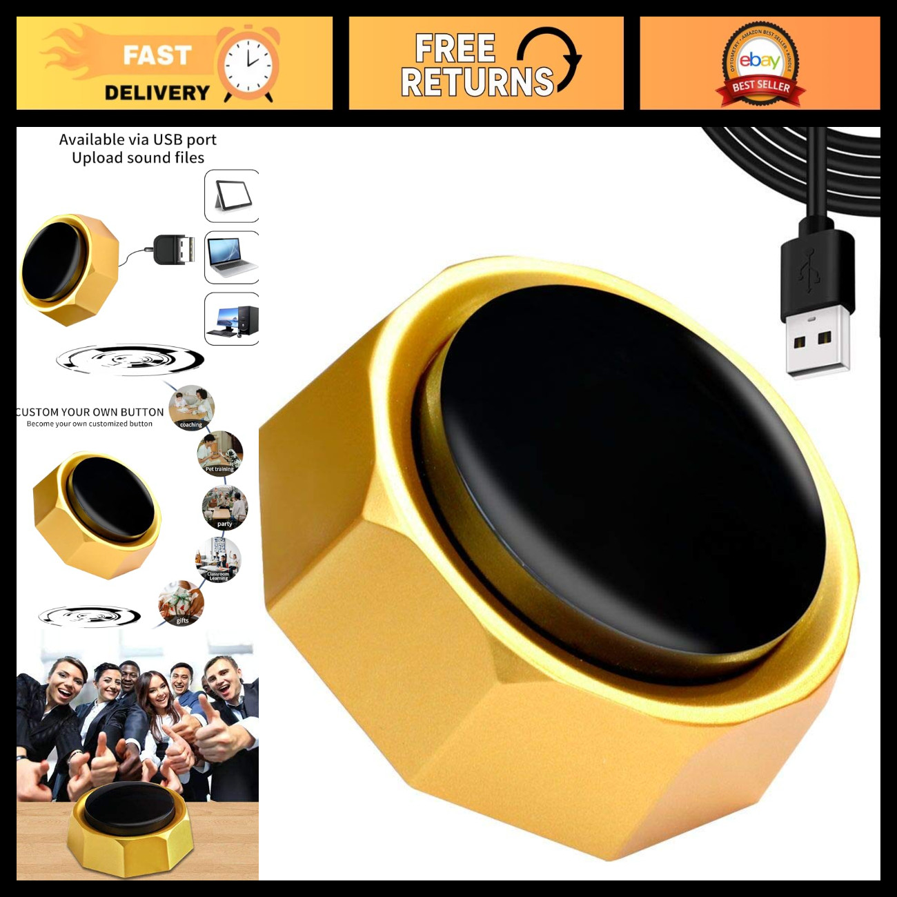 Custom USB Sound Button - Upload Audio Files, 100+ Recordings, High-Quality Play