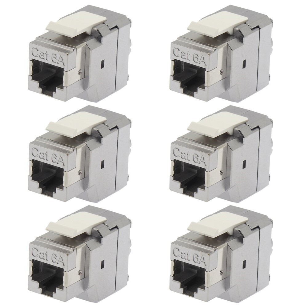 6x Cat6A RJ45 Keystone Jack Shielded Network LAN 180 Degrees 110 Punch Down 8P8C