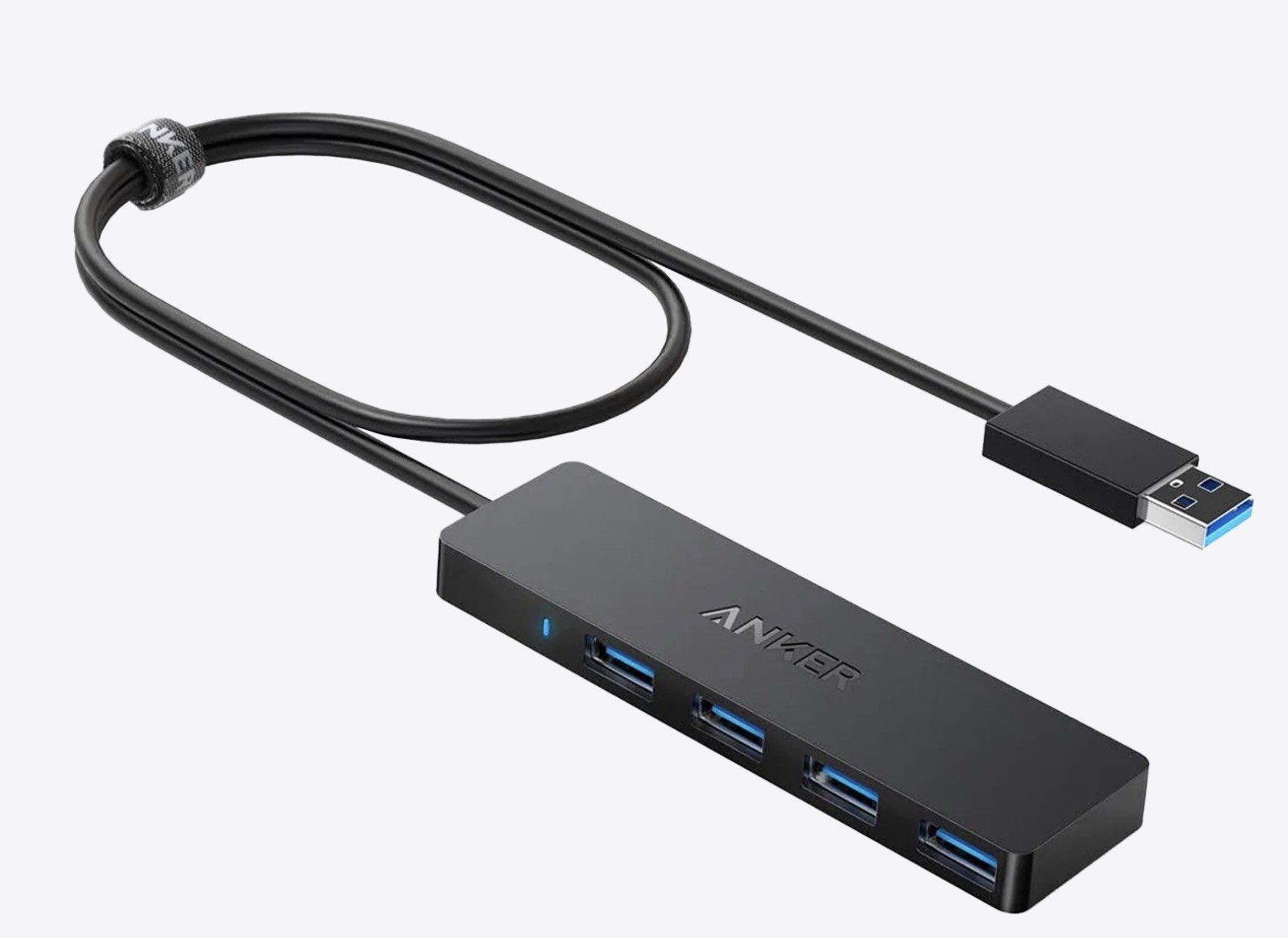ANKER 4-Port Ultra Slim USB 3.0 Data Hub 2FT A7516 Black - Fast Charging, New 