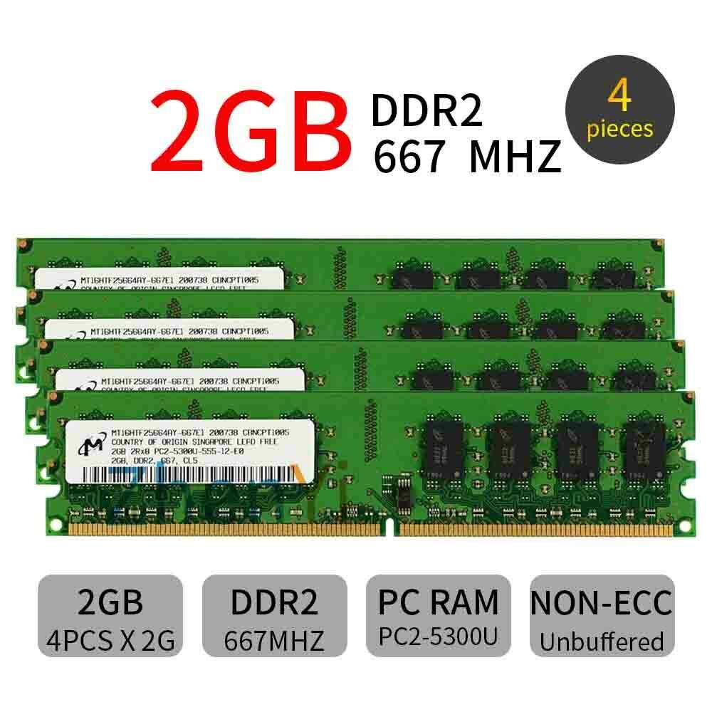 For Micron 8GB 4x 2GB DDR2 667MHz PC2-5300U CL5 1.8V DIMM RAM KIT Desktop Memory