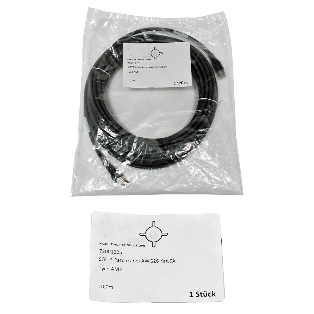 Geiger 72001225 RJ-45 S/FTP Patch Cable AWG26 Cat.6A Tyco Amp 10m Black NEW NEW