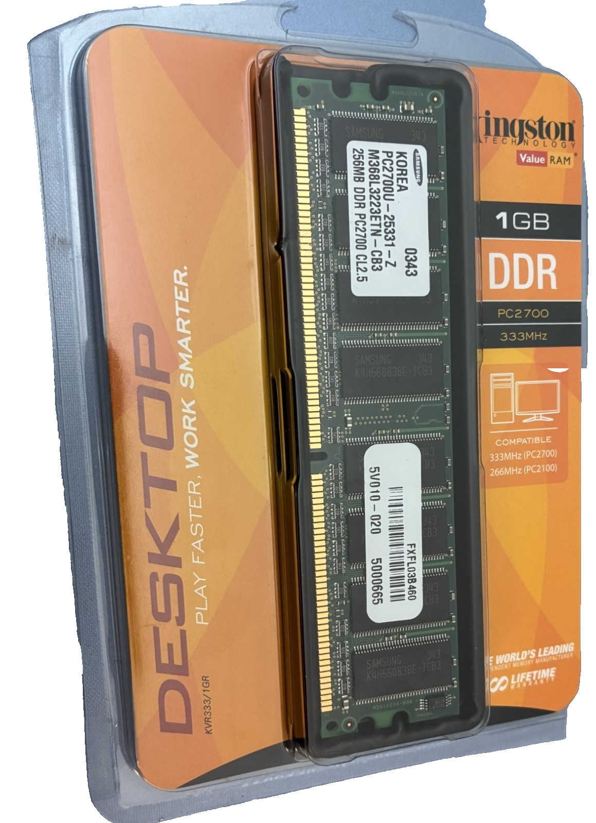 Kingston ValueRAM 1GB 333MHz PC2700 DDR Desktop Memory (KVR333/1GR) NEW