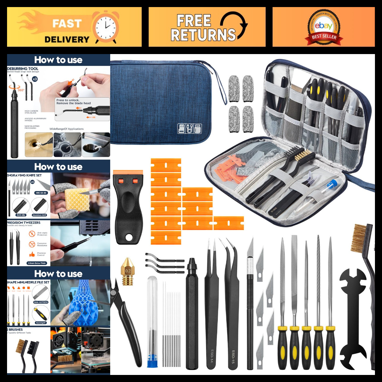 50-Piece 3D Printer Tool Kit - Essential Accessories for FDM/SLA Printers, Nozzl