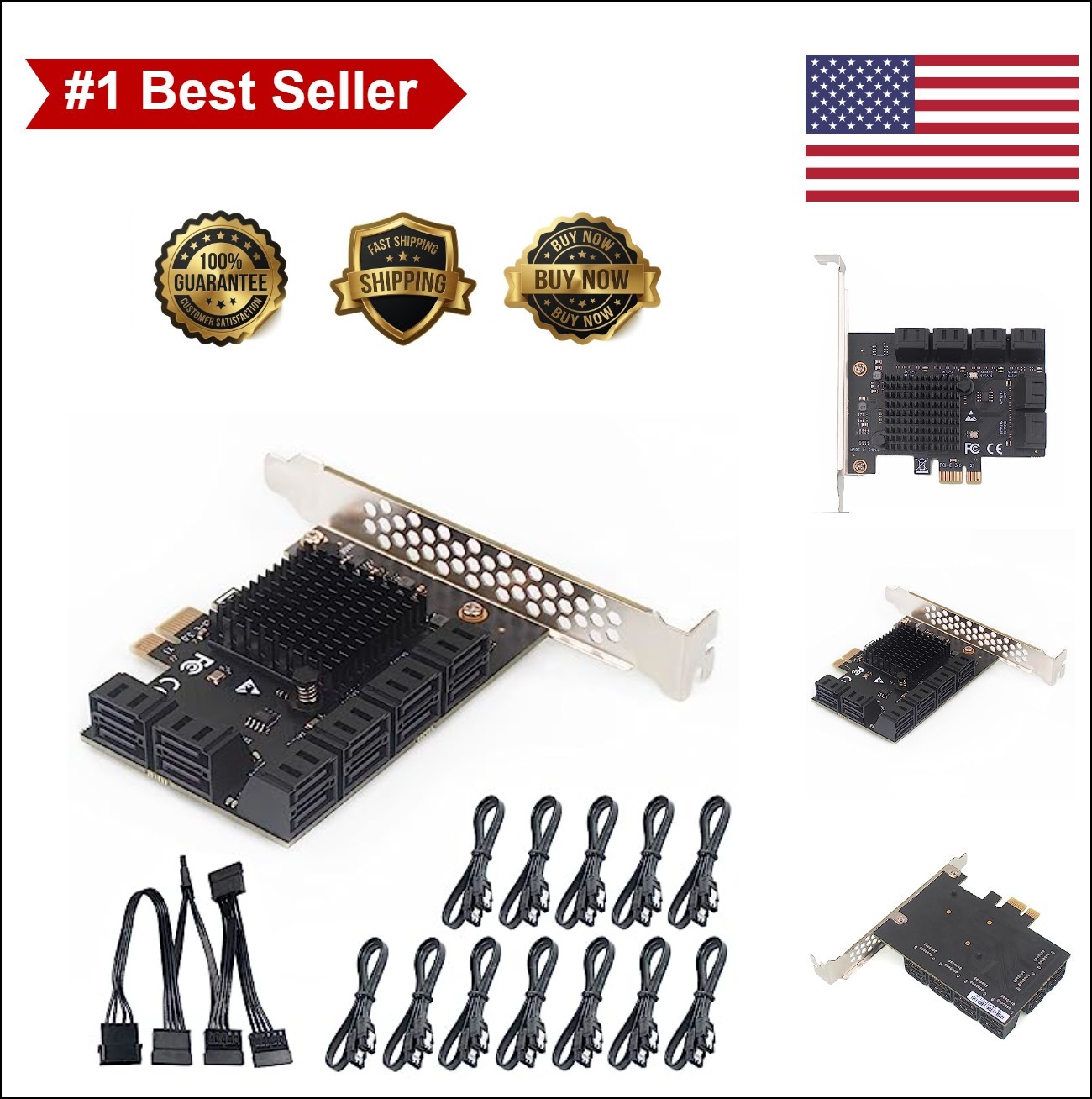 PCIe x1 to 12 Port SATA 3.0 Expansion Card 6Gbps SSD HDD Adapter with Cables