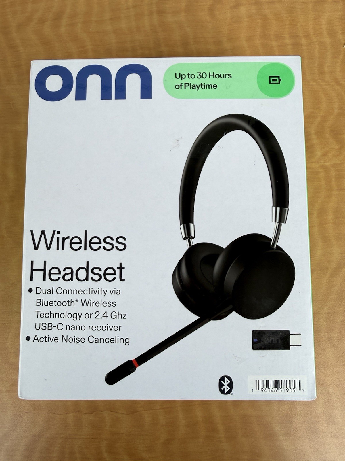 onn. PC Wireless Headset Bluetooth 2.4GHz ANC USB-C Receiver Black - NOB