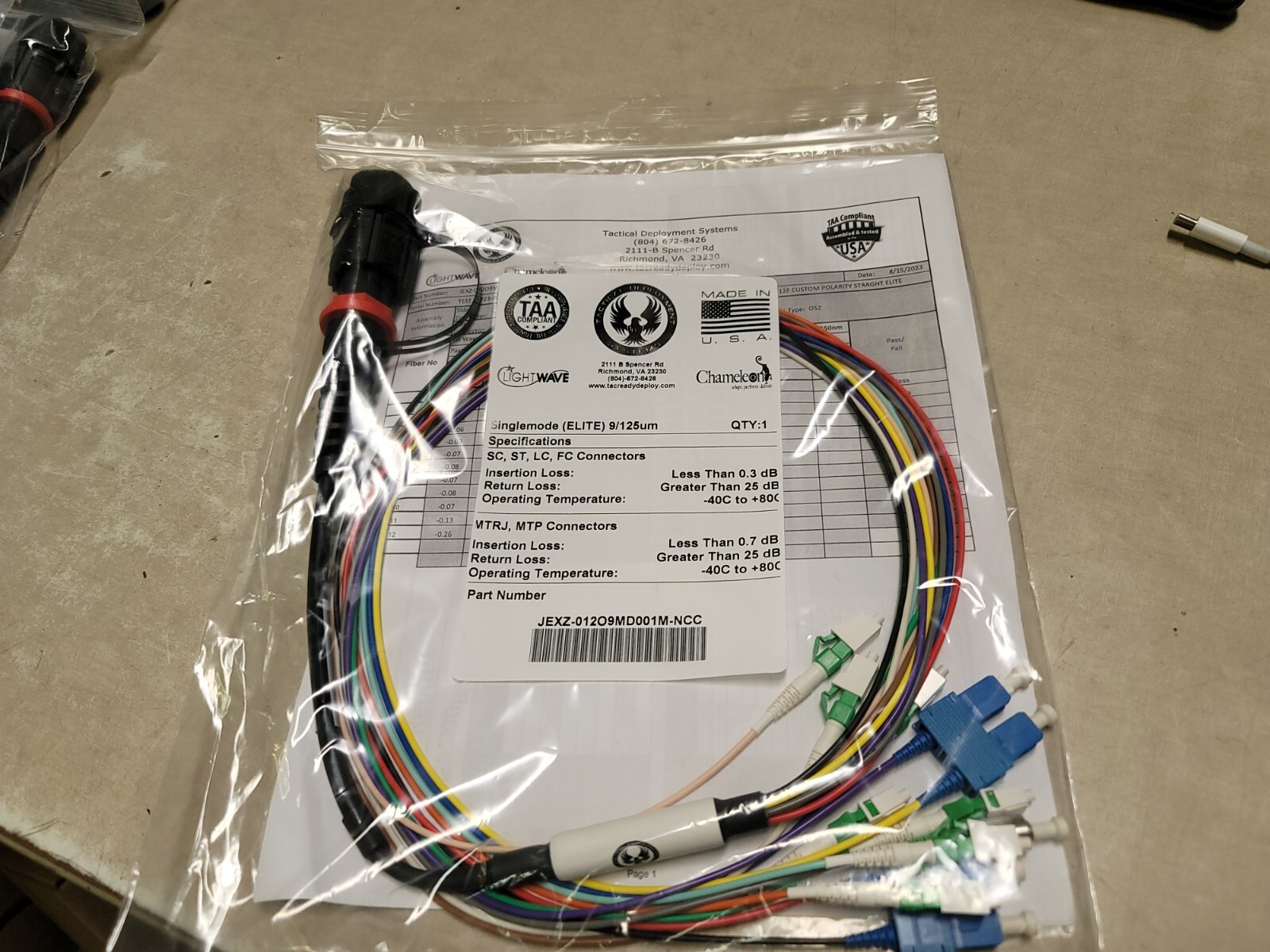 Lightwave Singlemode ELITE 9/125um Cable Jexz-012o9md001m-ncc