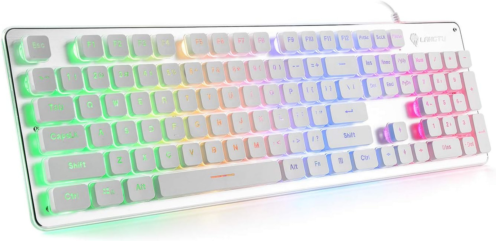 LANGTU Membrane Gaming Keyboard, Rainbow LED Backlit Quiet Keyboard for Office,