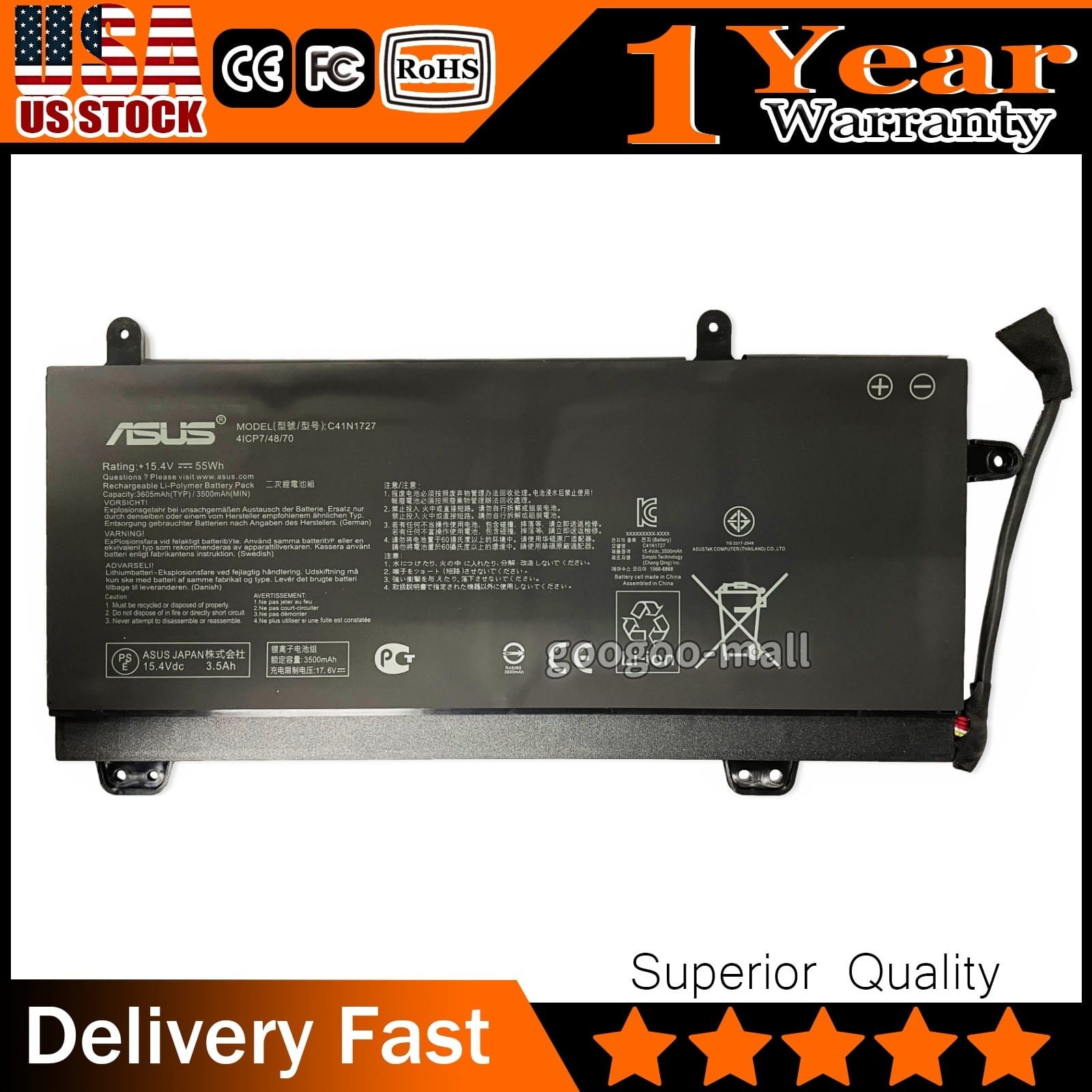 New Genuine OEM C41N1727 Battery for Asus ROG Zephyrus M GM501 GM501G GM501GS