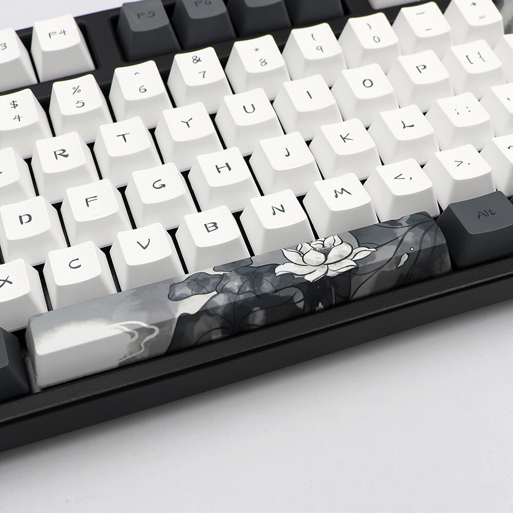 Black & White Ink Lotus Flower Theme Custom Keycap Set For Mechanical Keyboard