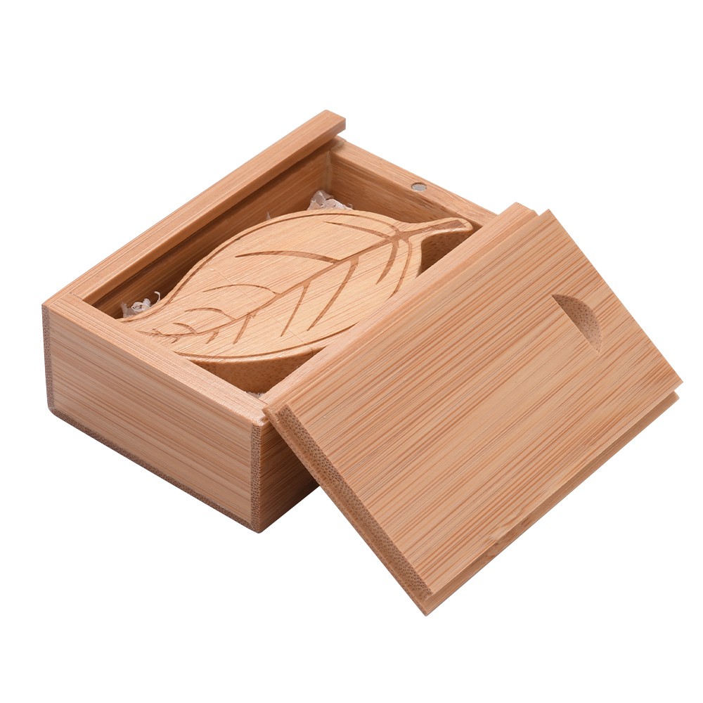 Free Custom Logo USB Flash Drive 128GB Wood Leaf Memory Stick 64GB Wedding Gift