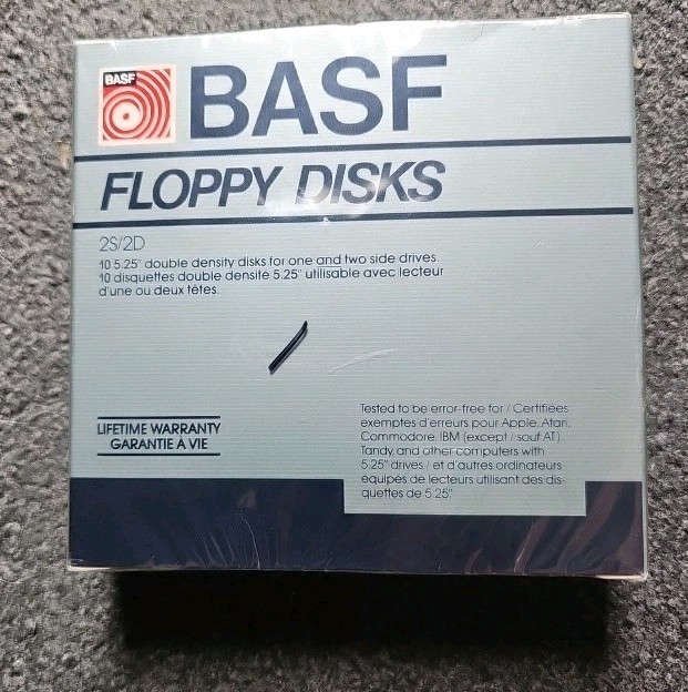 1 Box of NEW BASF 2S/2D 5.25" Two Sided Double Density Floppy Disks 10 Pack A4
