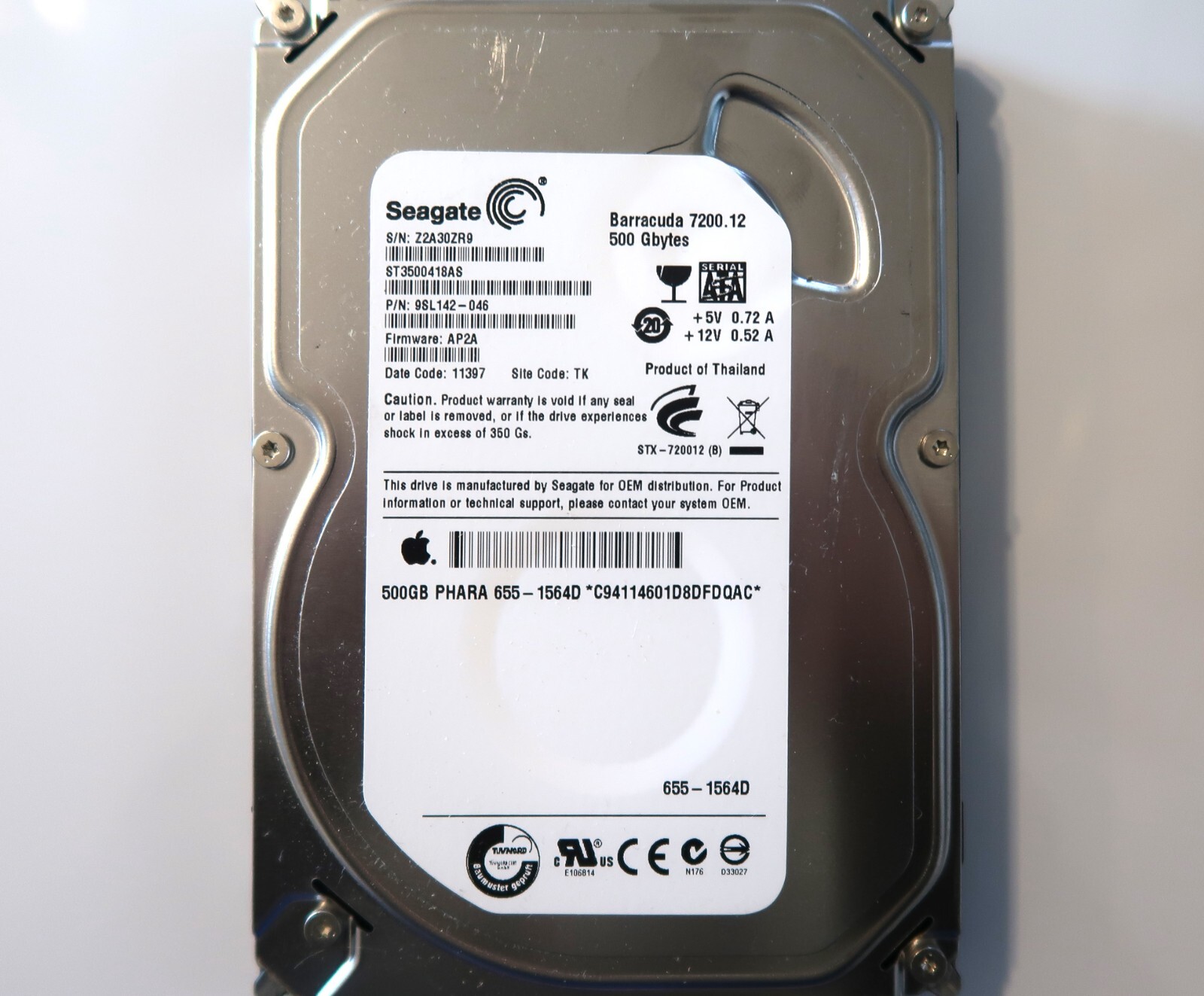 Seagate ST3500418AS 9SL142-046 AP2A TK (Z2A) Thailand 3.5" 500gb Sata 04/2011