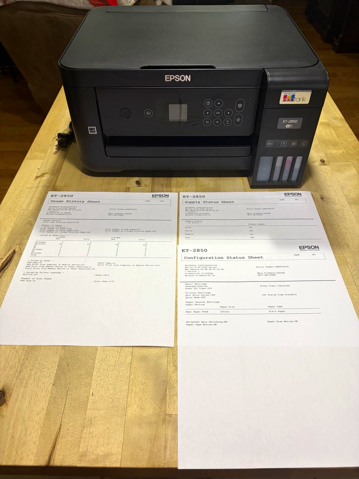 Epson EcoTank ET-2850 Wireless Color All-in-One Inkjet Printer Scanner Copier 