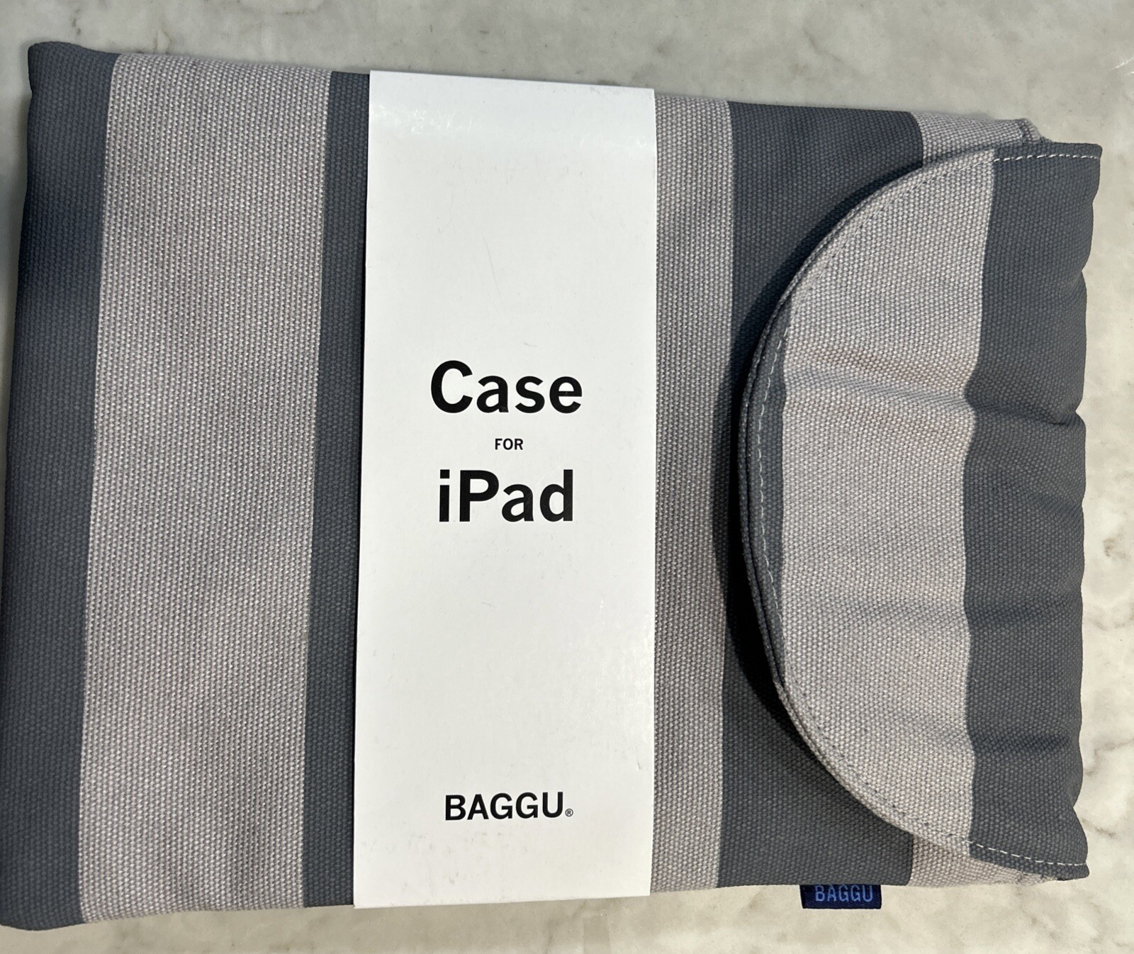 Baggu Gray Striped iPad Tablet Padded Canvas Sleeve Case Fleece Lined NWT 10X8”