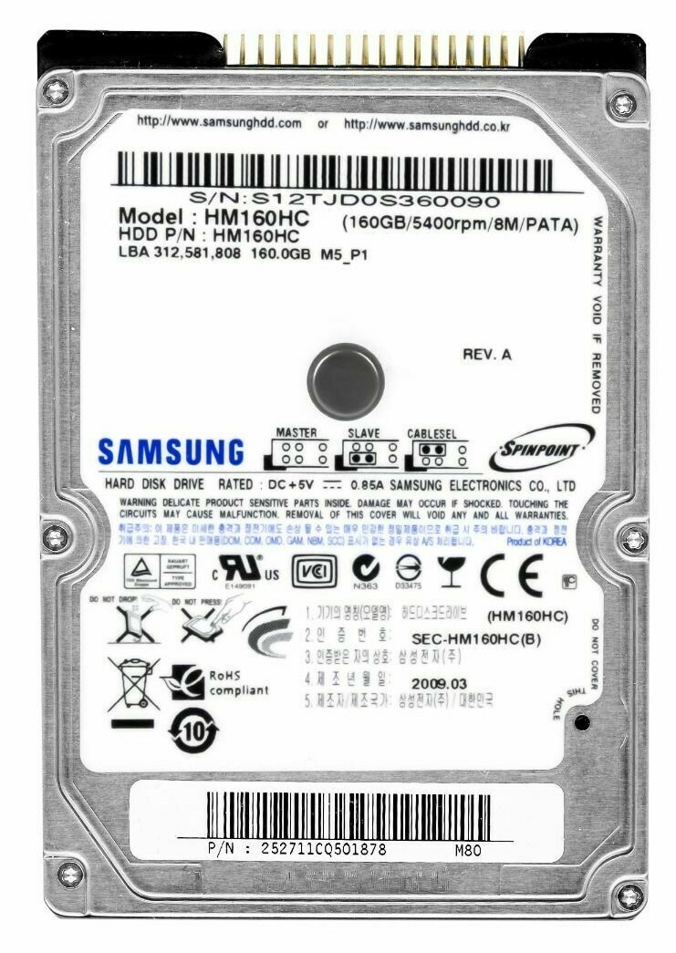 HARD DRIVE SAMSUNG SPINPOINT M5 HM160HC 160GB 5400RPM 8MB IDE ATA 2.5" inch