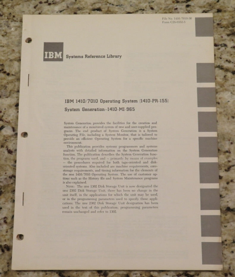 Vintage IBM  1410/7010 Operating System (PR-155) Utility 1410-UT-973 Dated 1965
