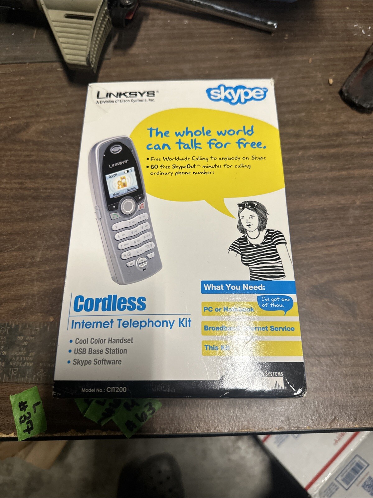 Linksys CIT200 Cordless Skype Phone with Handset & Charging Base Sealed
