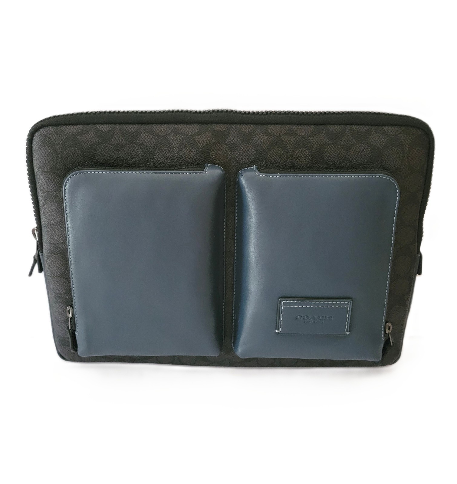 Coach CY391 Laptop Computer Padded Case Sleeve Signature Leather Charcoal Denim