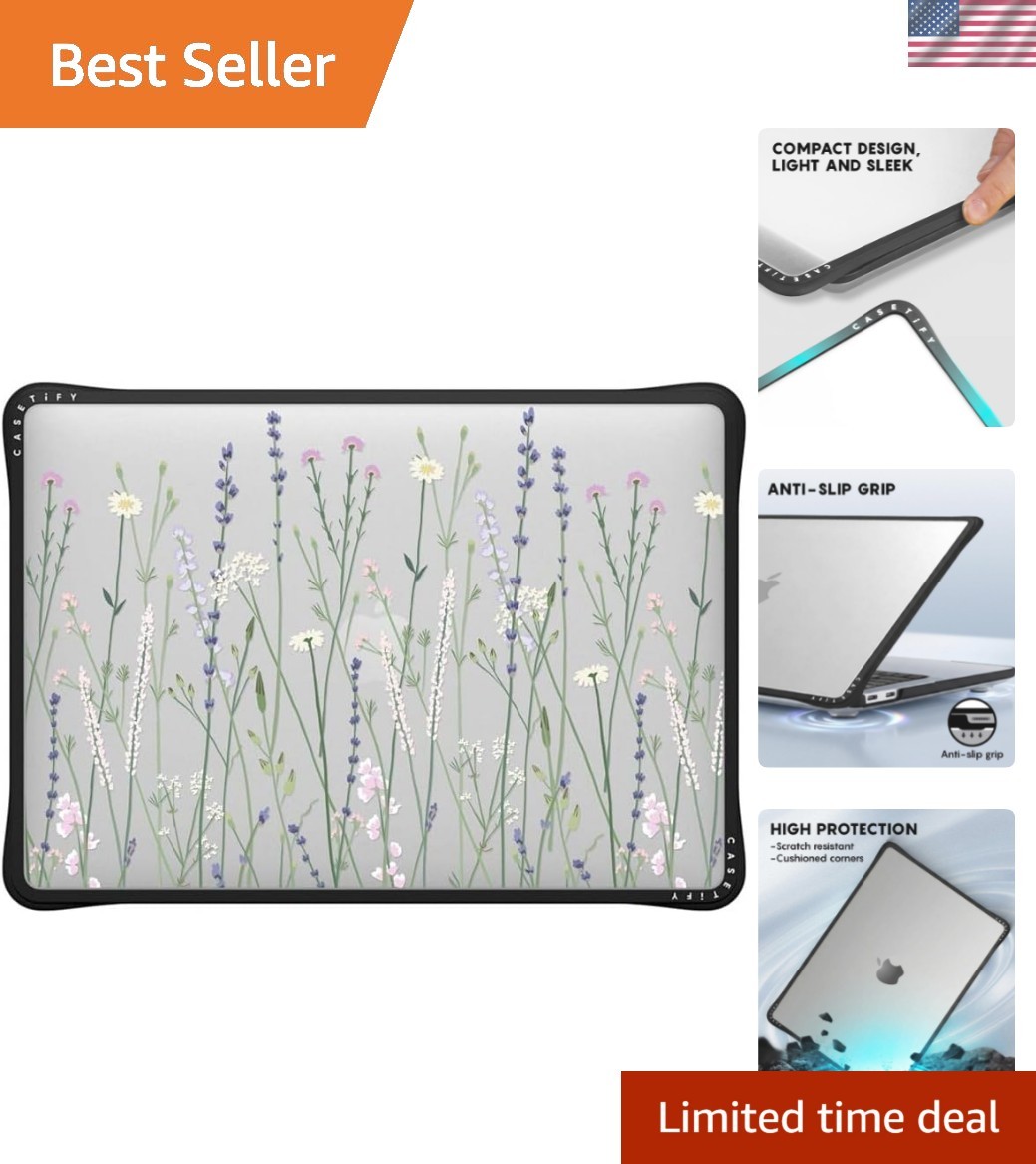 Elegant Floral MacBook Pro 13 Cover - Anti-Slip Grip & Hard Shell Protection