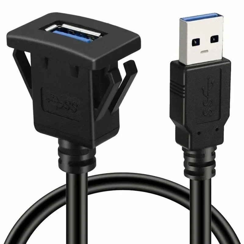 Square Single Port USB 3.0 Panel Flush Mount Extension Cable with Buckle 3 FT