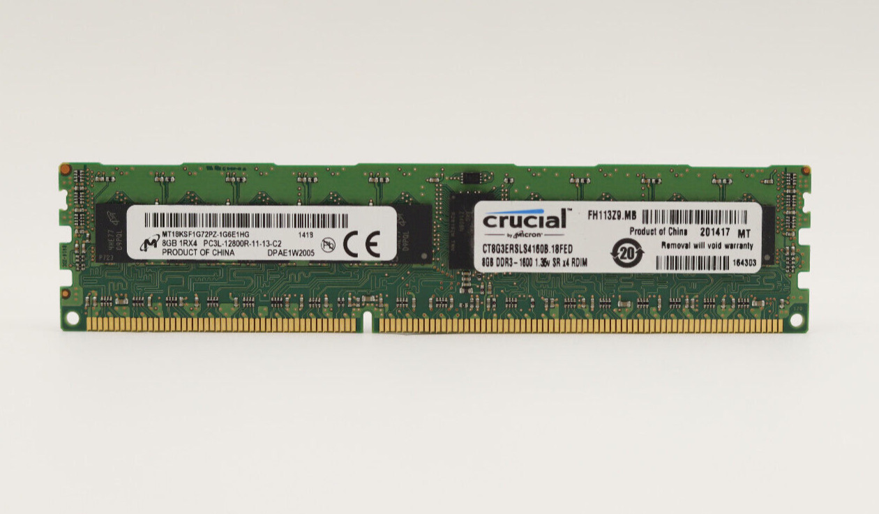 Micron 8GB 1Rx4 PC3L-12800R-11-13-C2 ECC REG Server Memory MT18KSF1G72PZ-1G6