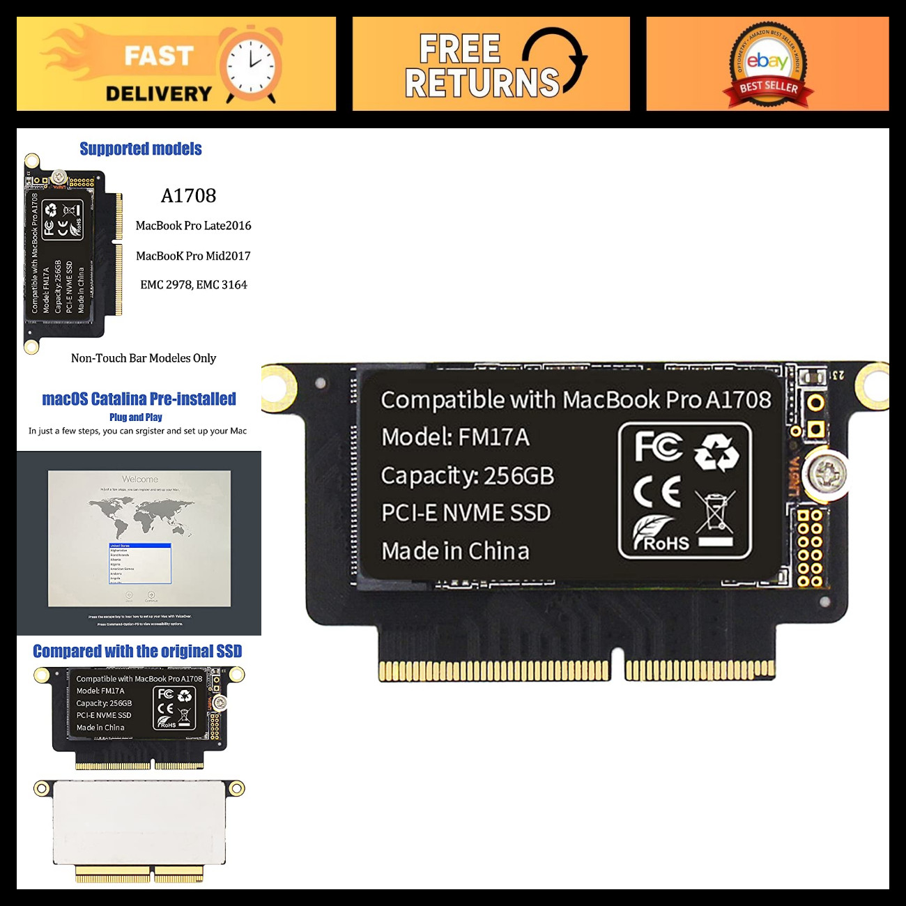 256GB NVMe 3.0 x4 TLC Flash SSD for MacBook Pro Retina A1708 + DIY Tools