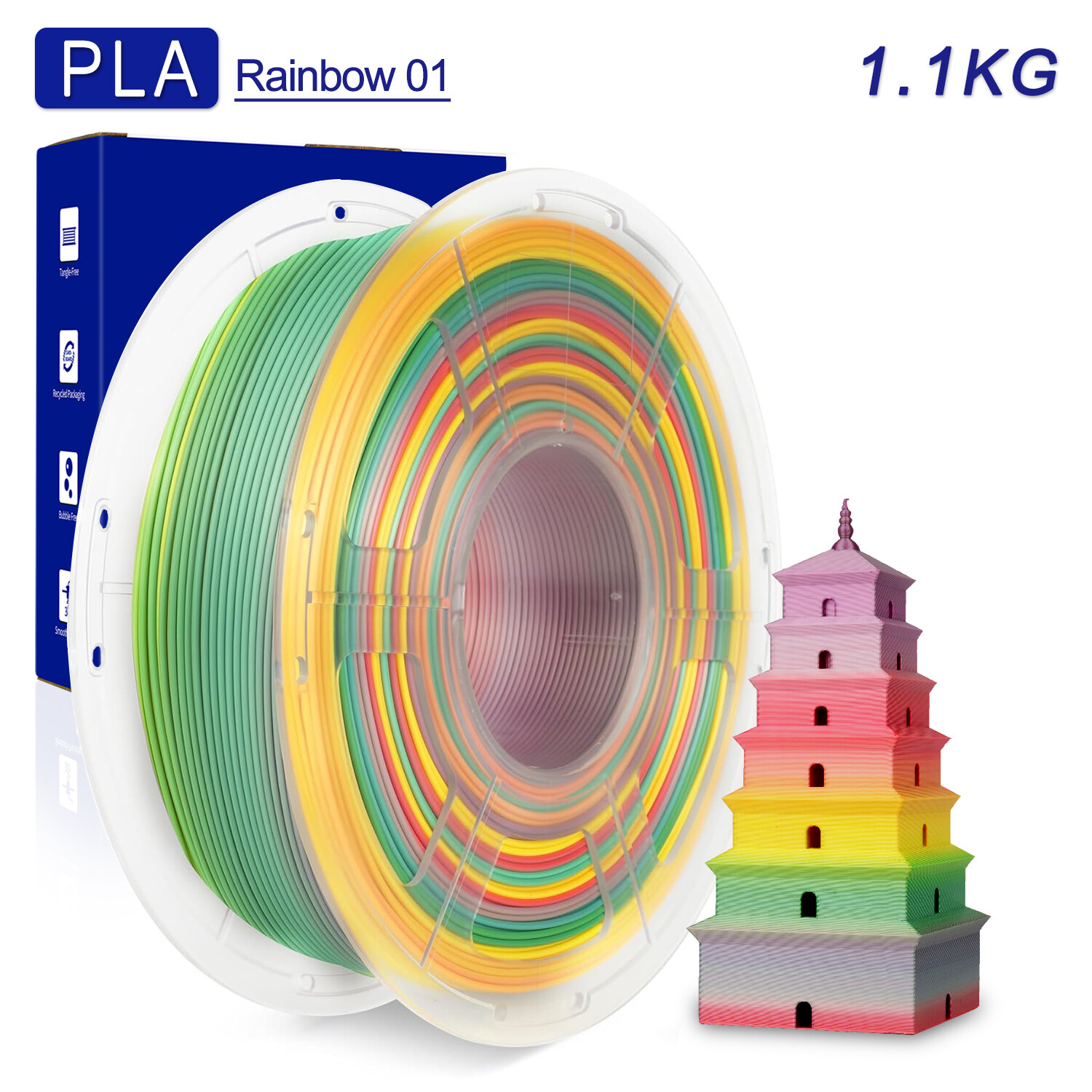 JAYO Rainbow PLA 3D Printer Filament 1.75MM 1.1KG Colorful Low Shrinkage ±0.02mm