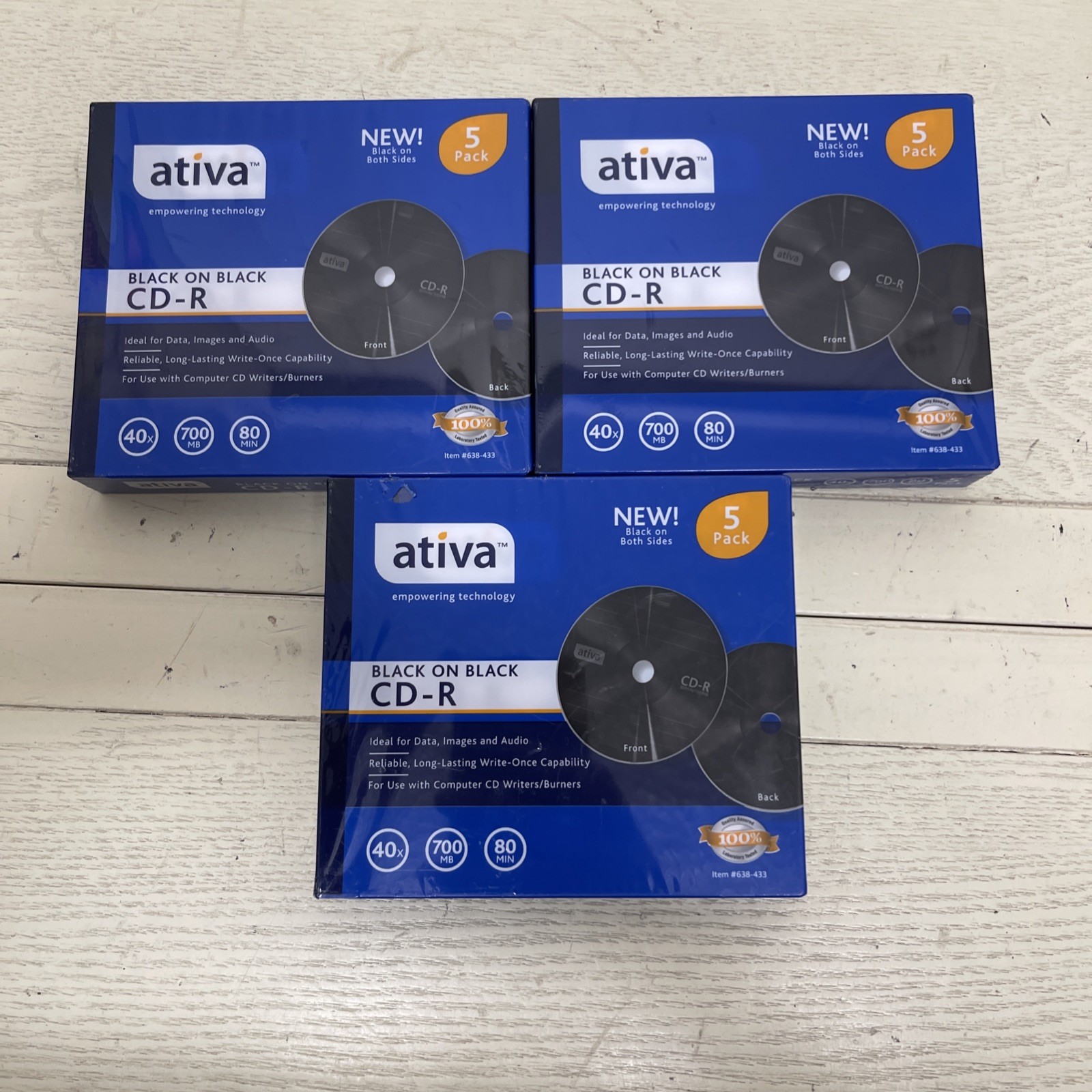 Lot of 3 Ativa Black On Black 80-min. Recordable CD-R 5 Packs NEW SEALED