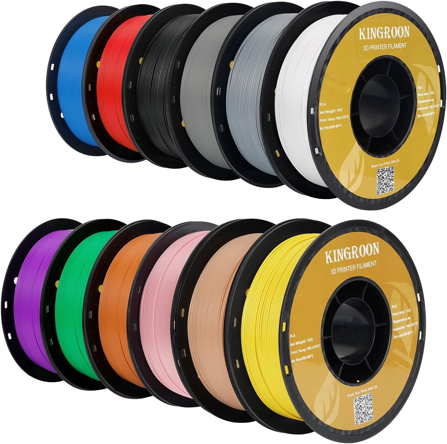 Kingroon PLA 3D Printer Filament, 12Rolls, Dimensional Accuracy +/- 0.03 Mm, 12K