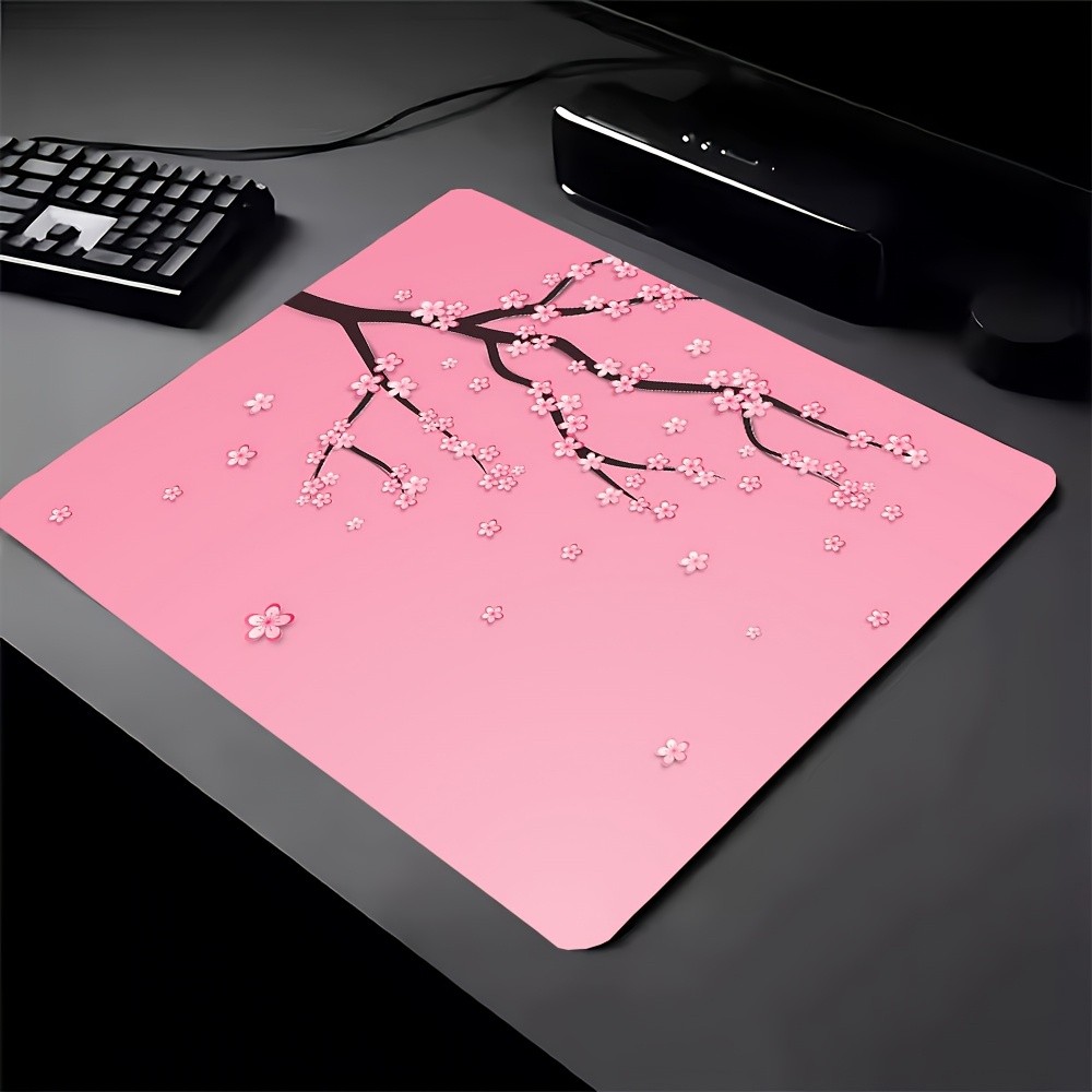 1pc Multi-Size Rubber Gaming Anti-Slip Mouse Pad, Pink Base Pink White Cherry