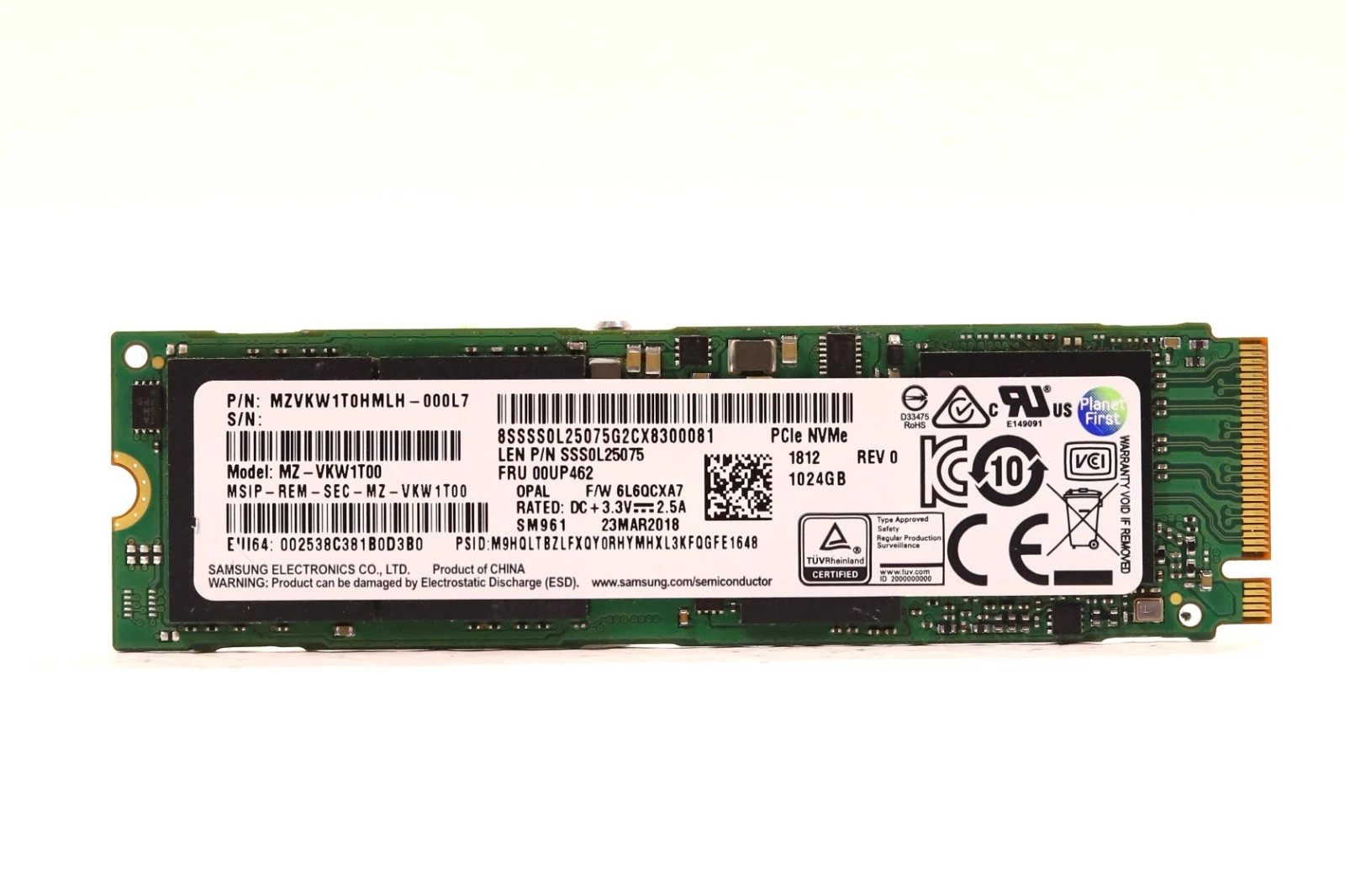 SAMSUNG SM961 1TB NVMe PCIe 3.0 x4 M.2 Internal SSD MZ-VKW1T00 Lenovo SSS0L25075